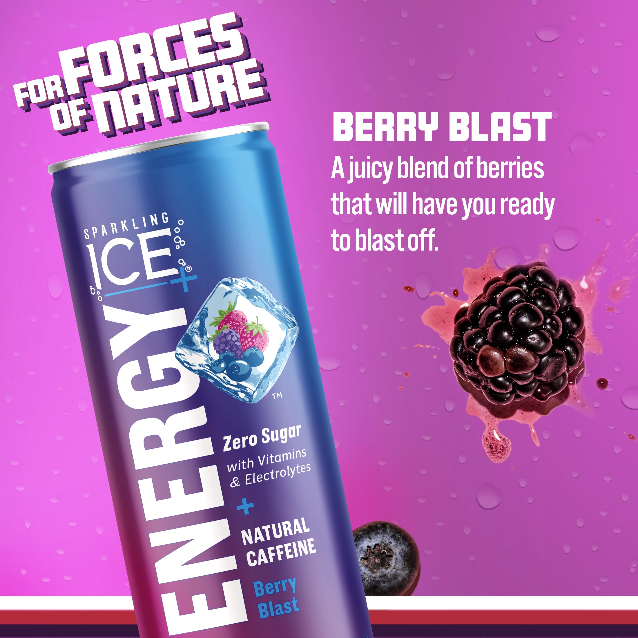 Sparkling Ice +ENERGY Berry Blast Sparkling Water. Energy drinks with Vitamins & Electrolytes, Zero Sugar, 12 fl oz Cans (Pack of 12)