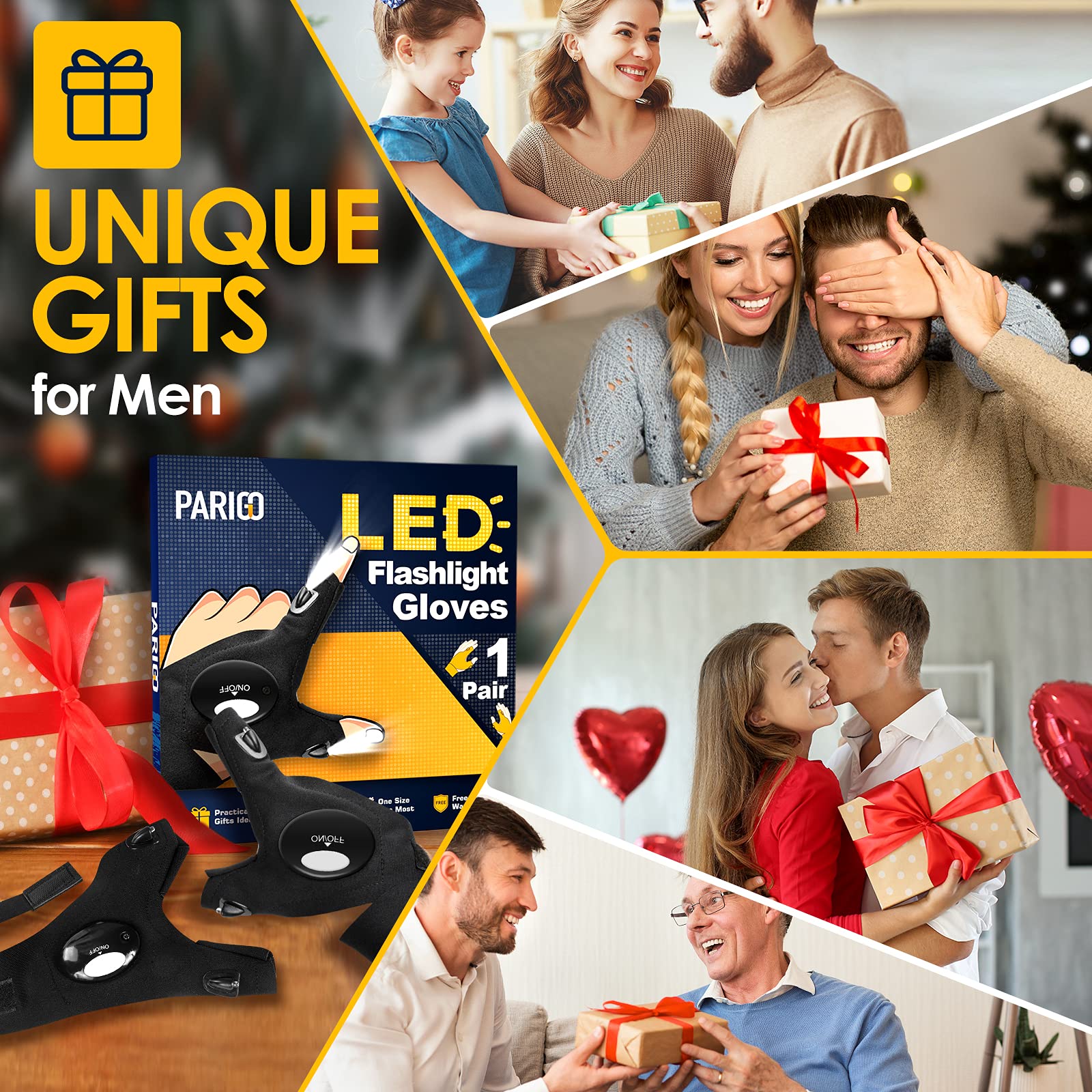 LED Flashlight Gloves Gifts for Men Women-Dad Gifts for Fathers Day Anniversary Birthday Gifts for Boyfriend Husband Papa, Cool Gadgets Mechanic Tool Car Guy Unique Stuff Fishing Hunting Camping Gift