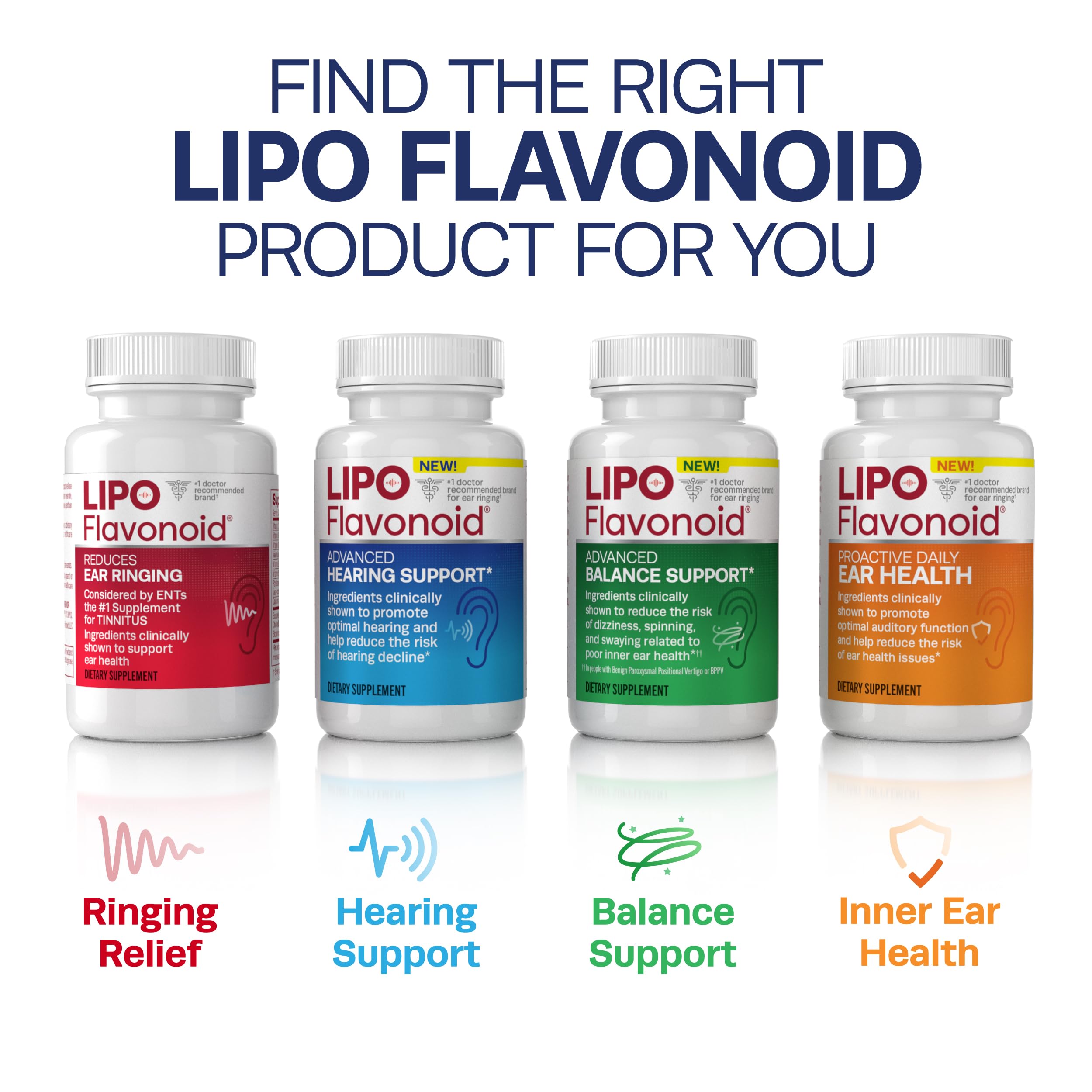 Lipo Flavonoid Plus, Tinnitus Relief for Ringing Ears, OTC Flavonoid Ear Health Vitamins, Bioflavonoids & Vitamin C, 500 Caplets