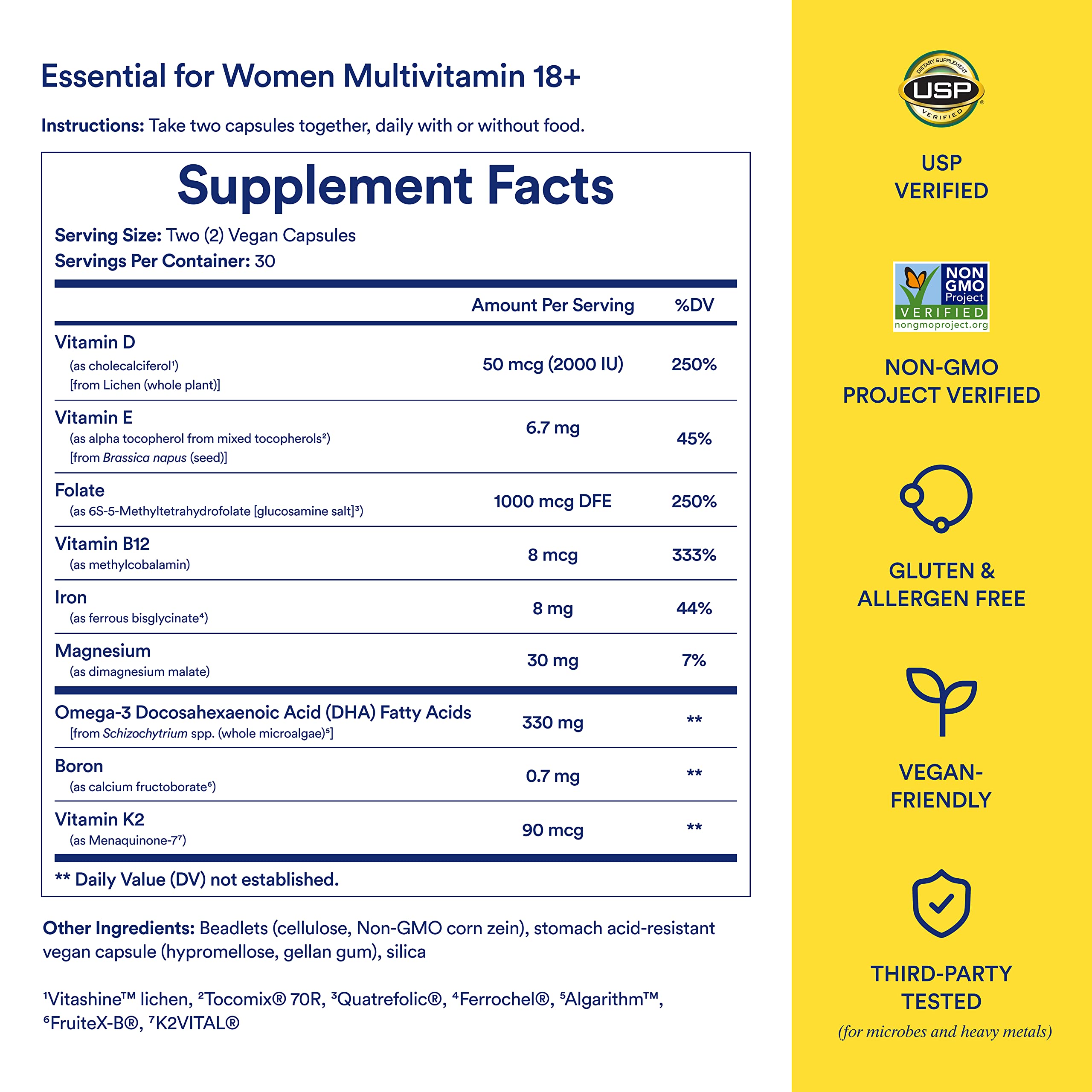 Ritual Multivitamin for Women 18+, Clinical-Backed Multivitamin with Vitamin D3 for Immune Support*, Vegan Omega 3 DHA, B12, Iron, Gluten Free, Non GMO, Mint Essenced, 30 Day Supply, 60 Capsules