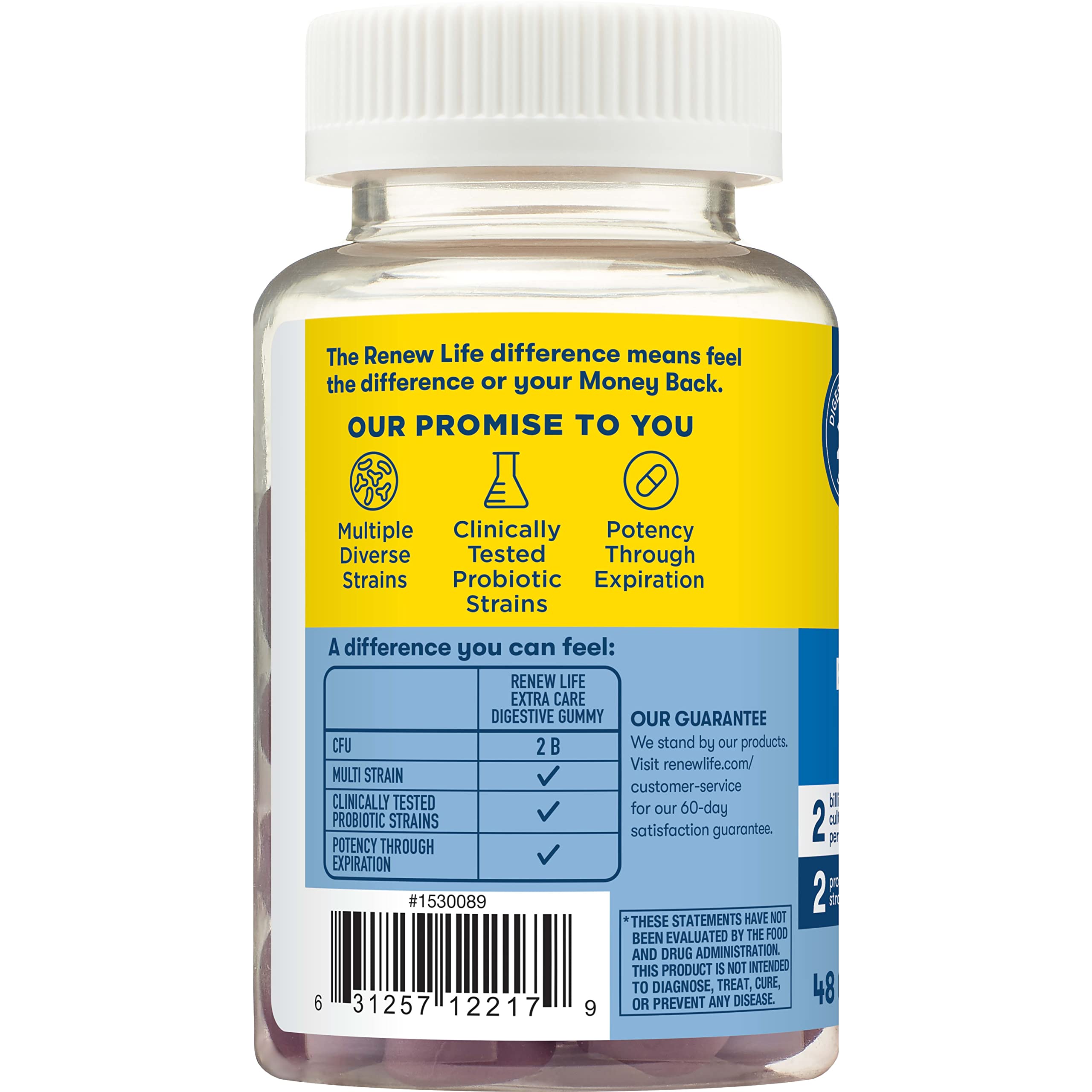 Renew Life Probiotic Gummies, Extra Care Digestive & Immune Support, with Prebiotics and Probiotics, 2 Billion CFU, Vegan & Gluten Free, 48 Gummies