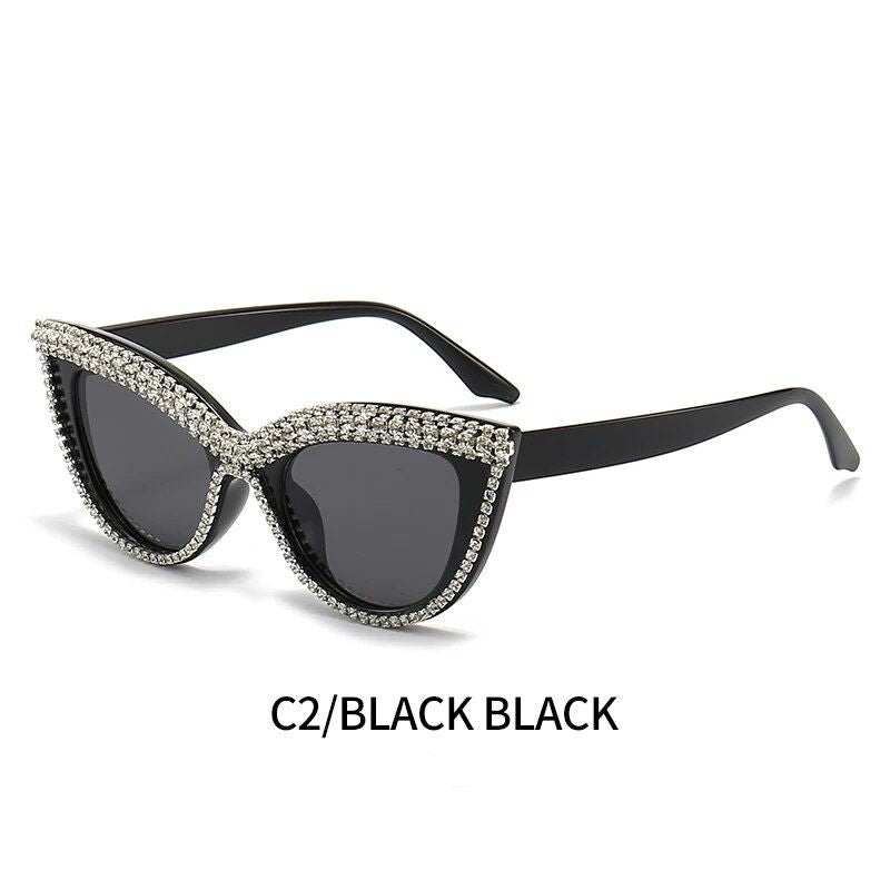 Chic Oversized Cat Eye Sunglasses with Pearl Diamond Detail – Fashion Anti-Blue Light Vintage Eyewear