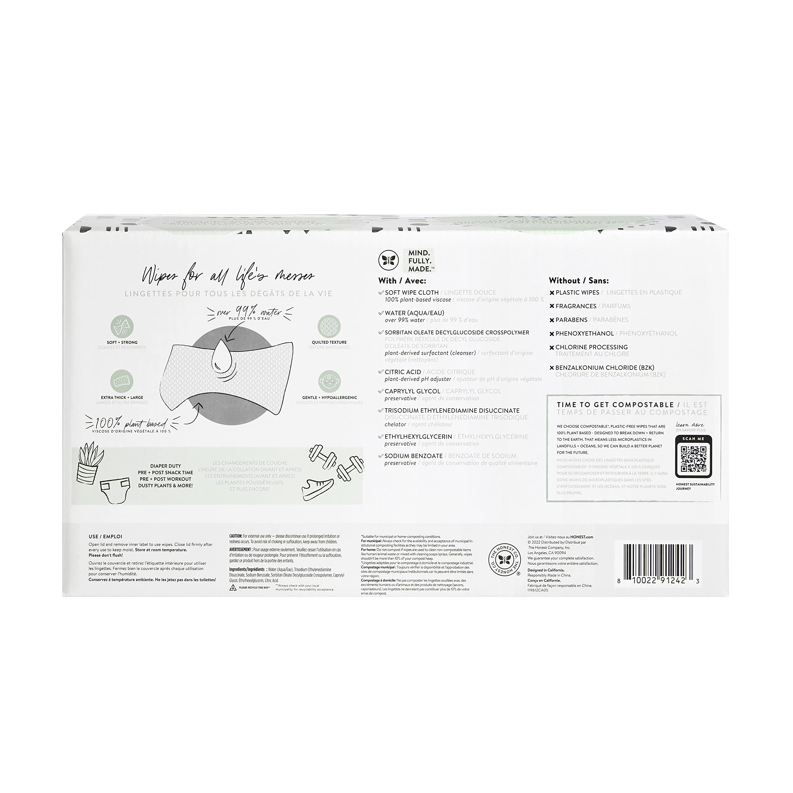 The Honest Company Clean Conscious Wipes | 99% Water, Compostable, Plant-Based, Baby Wipes | Hypoallergenic, EWG Verified | Pattern Play, 720 Count