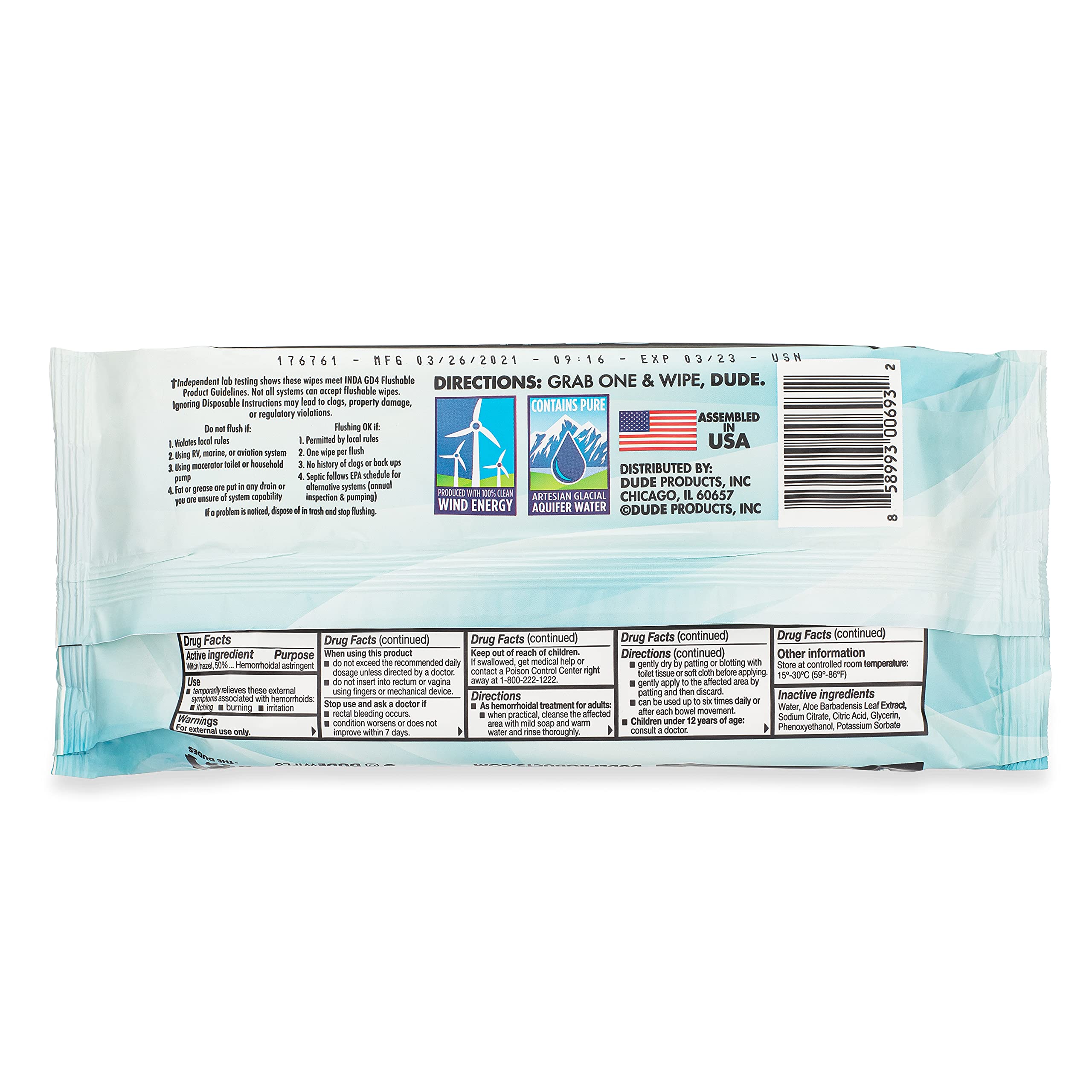 DUDE Wipes Medicated Flushable Wipes - 3 Pack, 144 Wipes - Unscented Extra-Large Wipes with Maximum Strength Medicated Witch Hazel - Septic and Sewer Safe Medicated Wipes