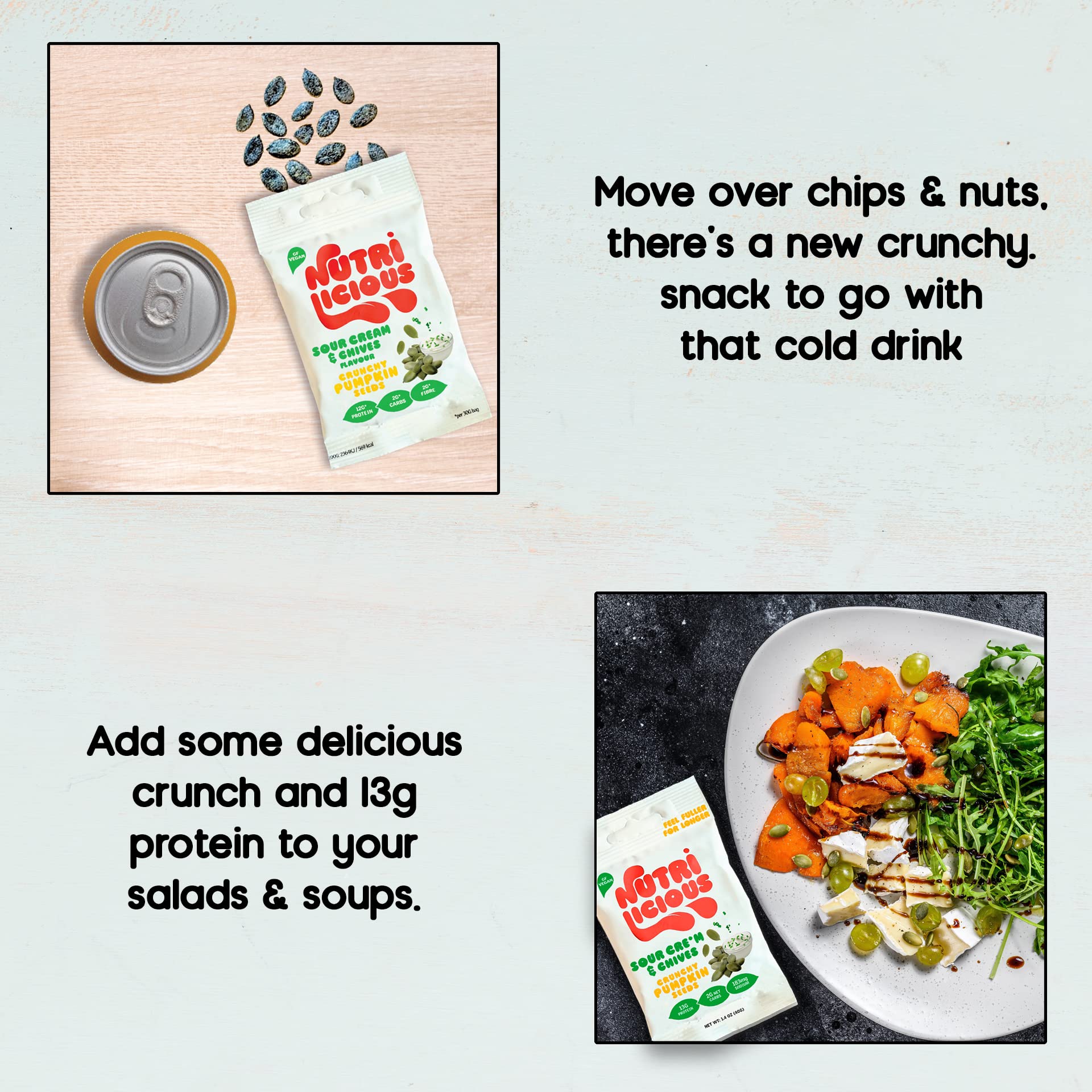 Sour Cream & Chives Pumpkin Seeds - Keto Snacks (2g Net) - High Protein Healthy Snacks (13g Protein) - Low Carb, Gluten-Free Snack, Vegan Keto Food, Nut Free, Low Sodium (6 x 1.4Oz)