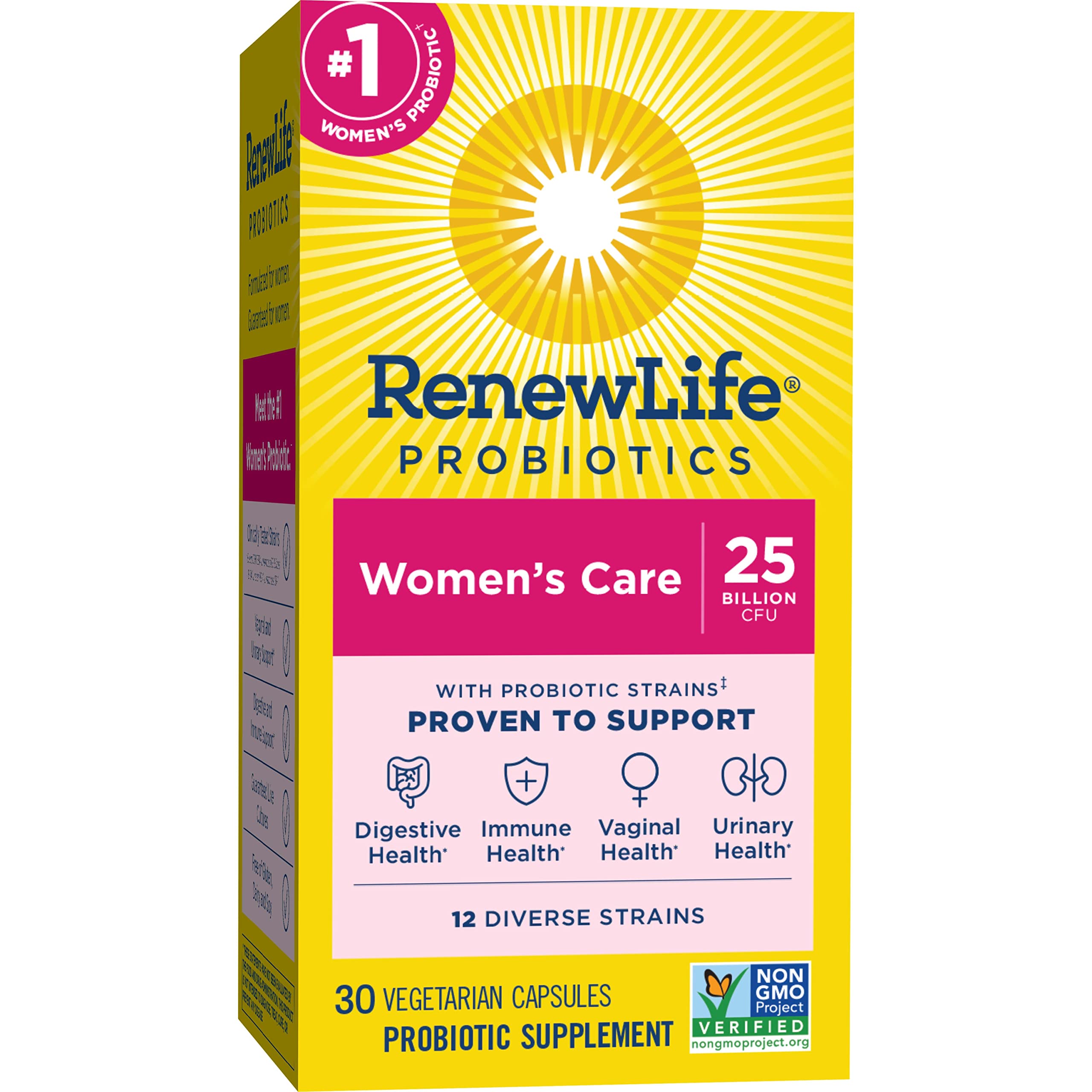 Renew Life Probiotics for Women, 25 Billion CFU Guaranteed, Probiotic Supplement for Digestive, Vaginal & Immune Health, Shelf Stable, Soy, Dairy & Gluten Free, 30 Capsules