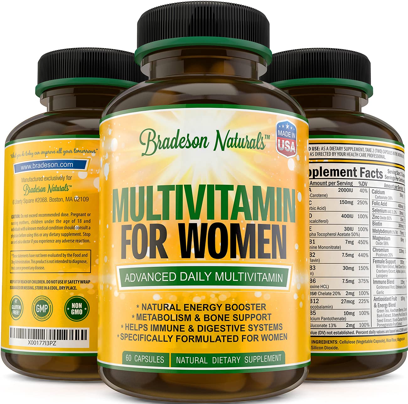 Women's Multivitamin Supplement. Vitamins A C D E & Vitamin B Complex. Immune & Female Support + Antioxidant & Natural Energizers. Non-GMO, Gluten Free, Made in the USA,60 Caps