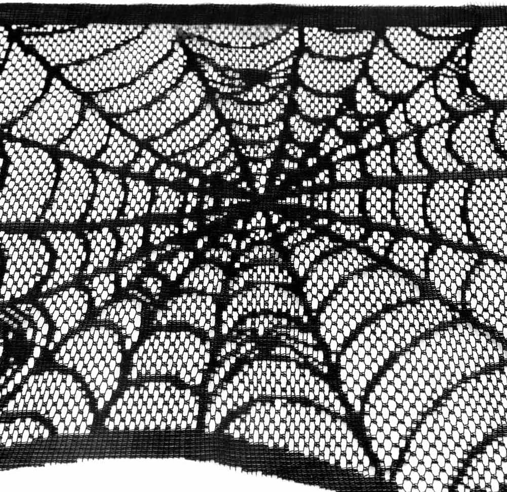 Halloween Decoration Black Lace Spiderweb Fireplace Mantle Scarf Cover