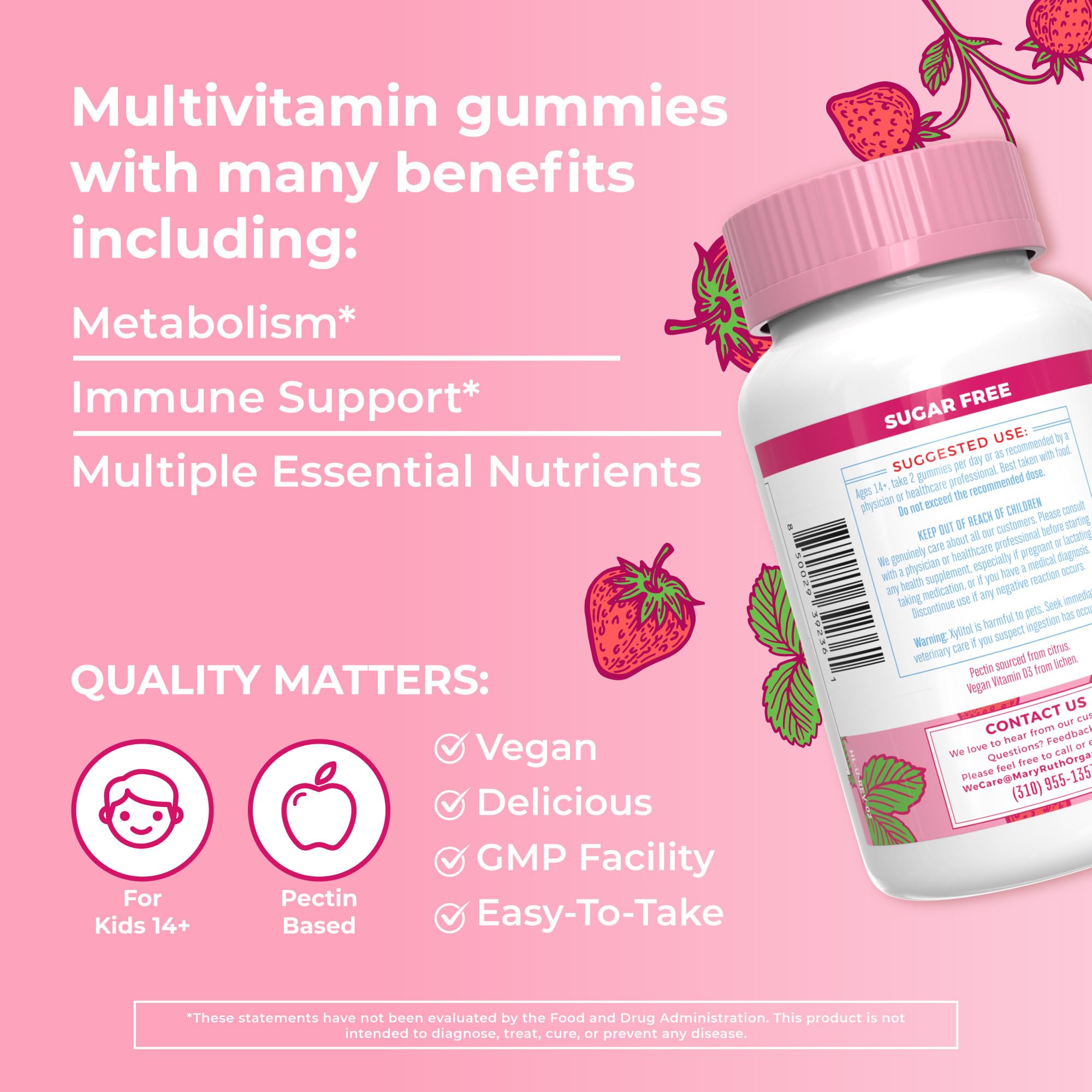 MaryRuth Organics Multivitamin for Women 14+ | Women's Multivitamin Gummies | Immune Support Daily Women's Multivitamin | Hair Skin and Nails Gummy Vitamins for Women | Sugar Free | 60 Count