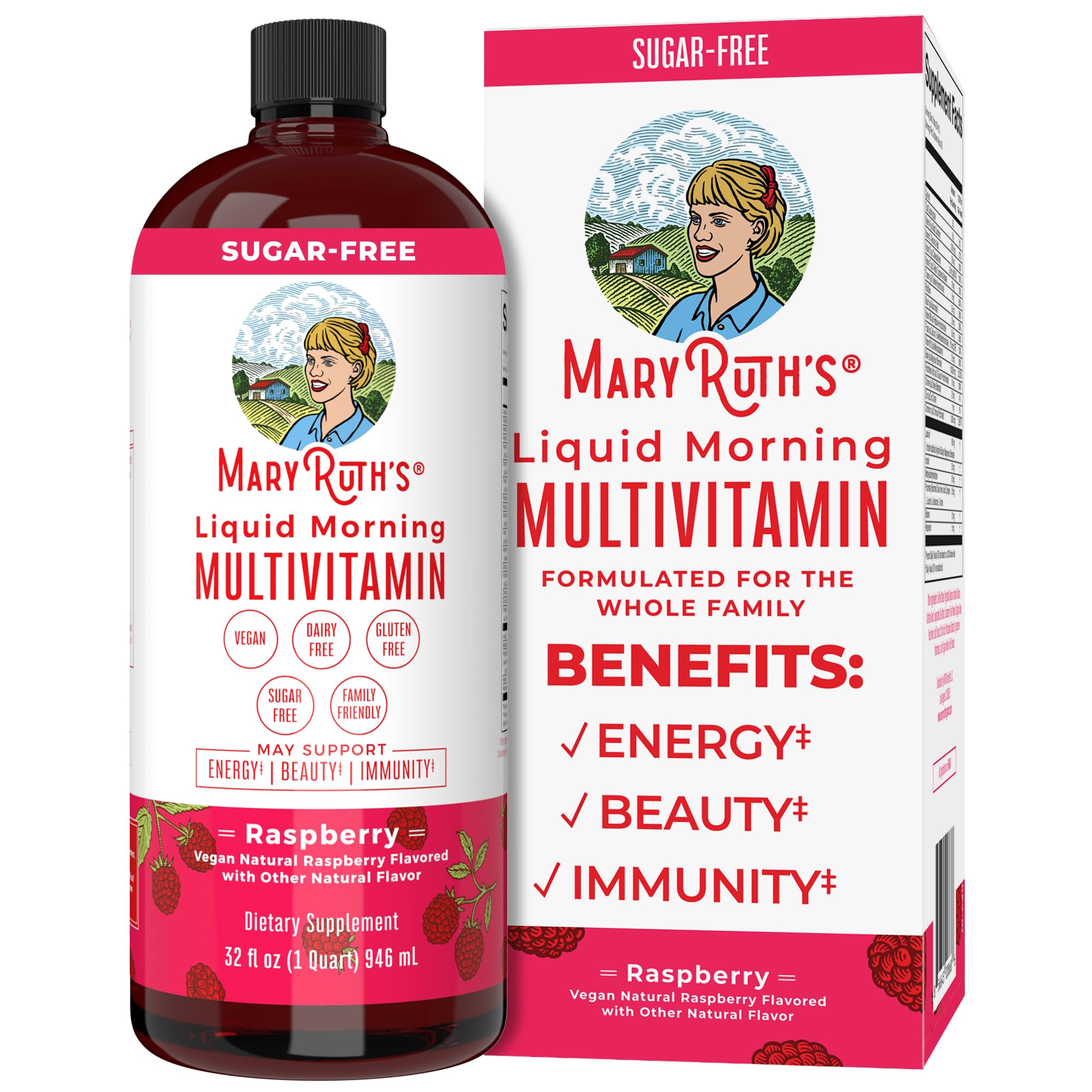 Multivitamin Multimineral for Women Men & Kids by MaryRuth's | No Added Sugar | Vegan Liquid Vitamins for Adults & Kids | Mens, Womens Multivitamin | Energy & Beauty Booster | Non-GMO | 32 Fl Oz