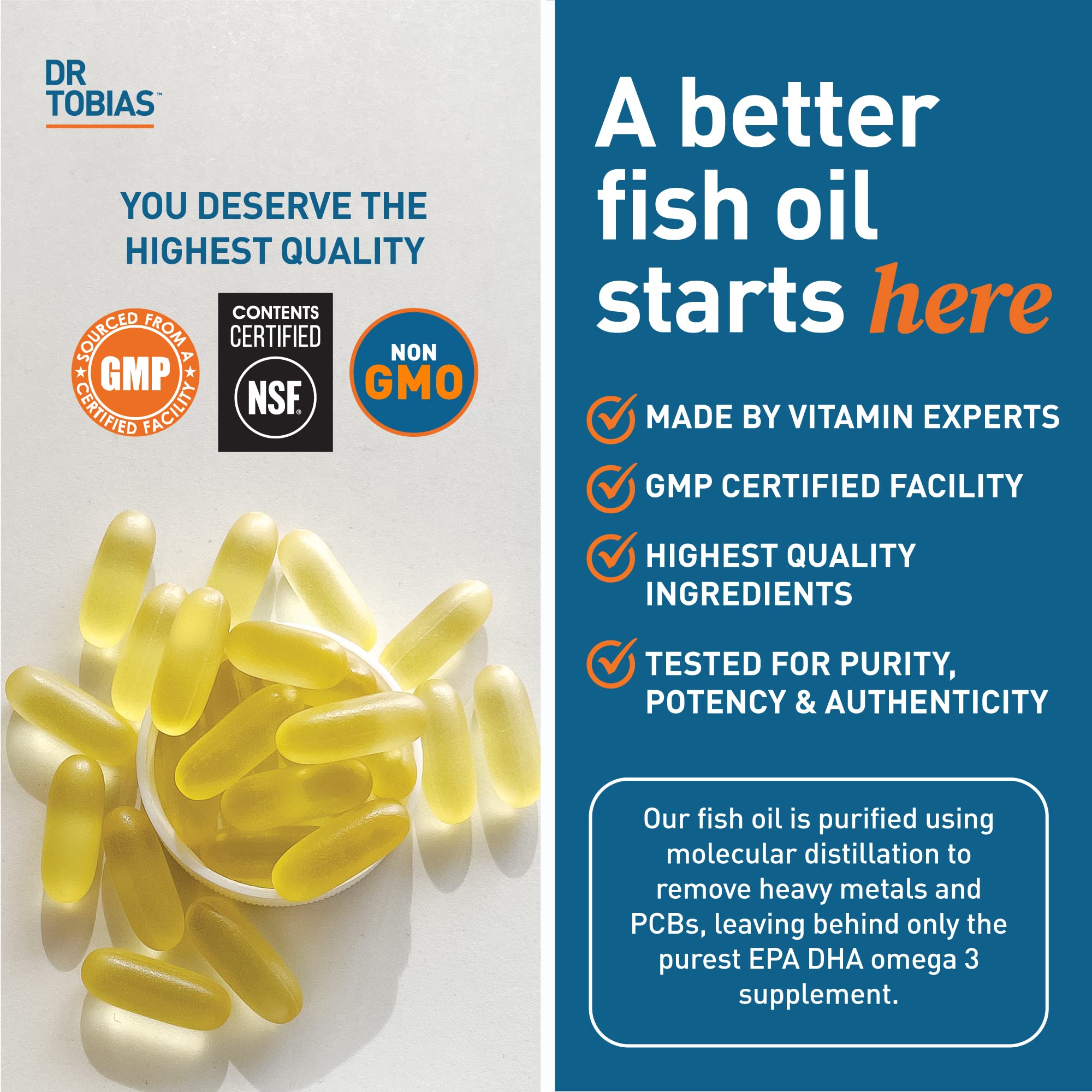 Dr. Tobias Omega-3 Fish Oil, Triple Strength, Supports Brain & Heart Health, 2000 mg per Serving, 180 Soft Gels (2 Daily)