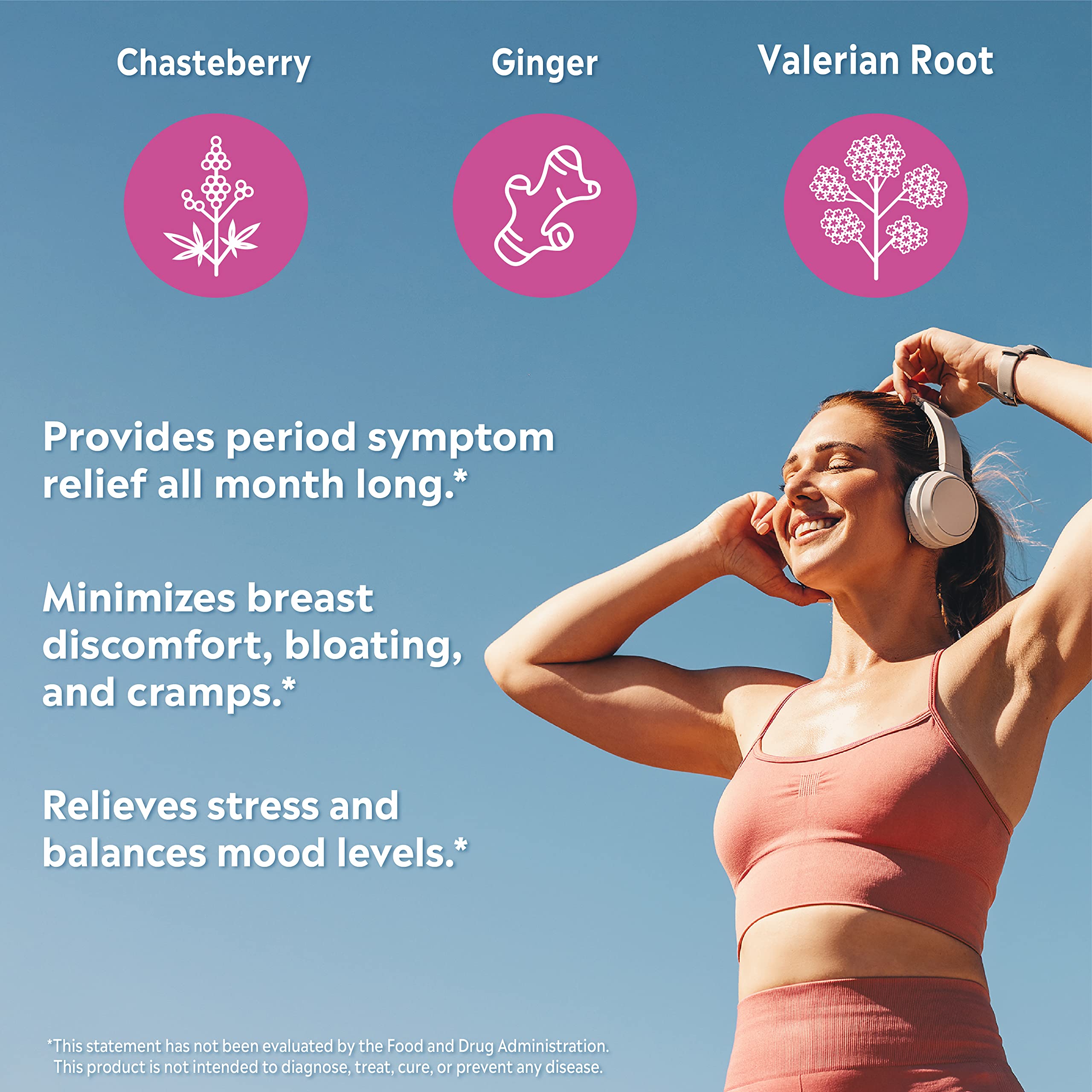 PMS Relief Supplement | Chasteberry, Ginger & Valerian Root Supplement | Period & Menstrual Cramp Relief & Mood Support for Women, 30 Capsules (1 Month Supply)