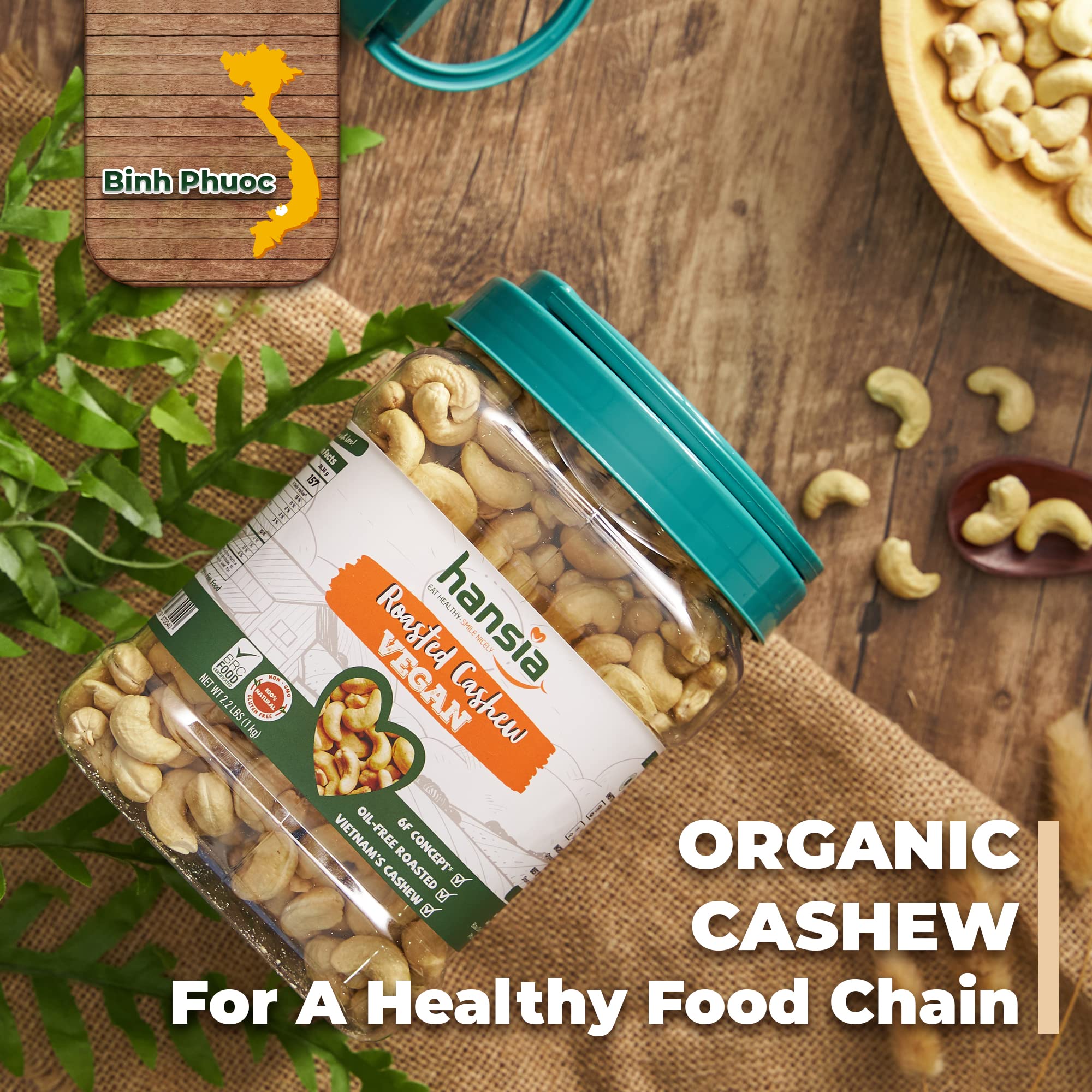 Hansia Organic Keto Kosher Vegan Cashews, Dry Roasted Unsalted Superfood, Gluten-free, Fresh, Healthy, Low Sodium Snacks, Rich of Protein & Natural Fiber, Protein, Vitamin and Iron (2.2 Pounds (Pack of 1))