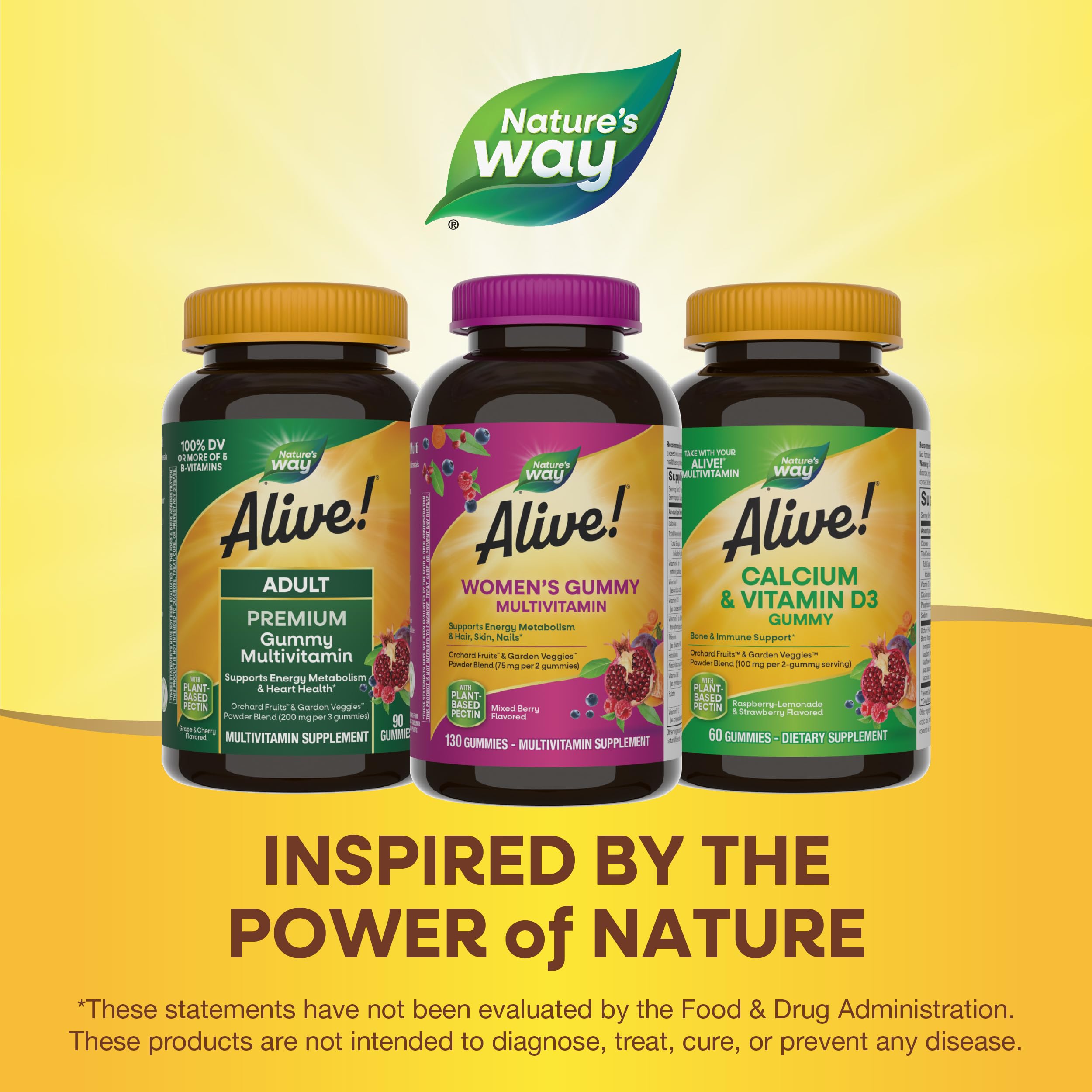 Nature's Way Alive! Women's Daily Gummy Multivitamins, 16 Vitamins & Minerals, Energy Metabolism*, Hair Skin & Nails*, Vegetarian, Mixed Berry Flavored, 130 Gummies (Packaging May Vary)