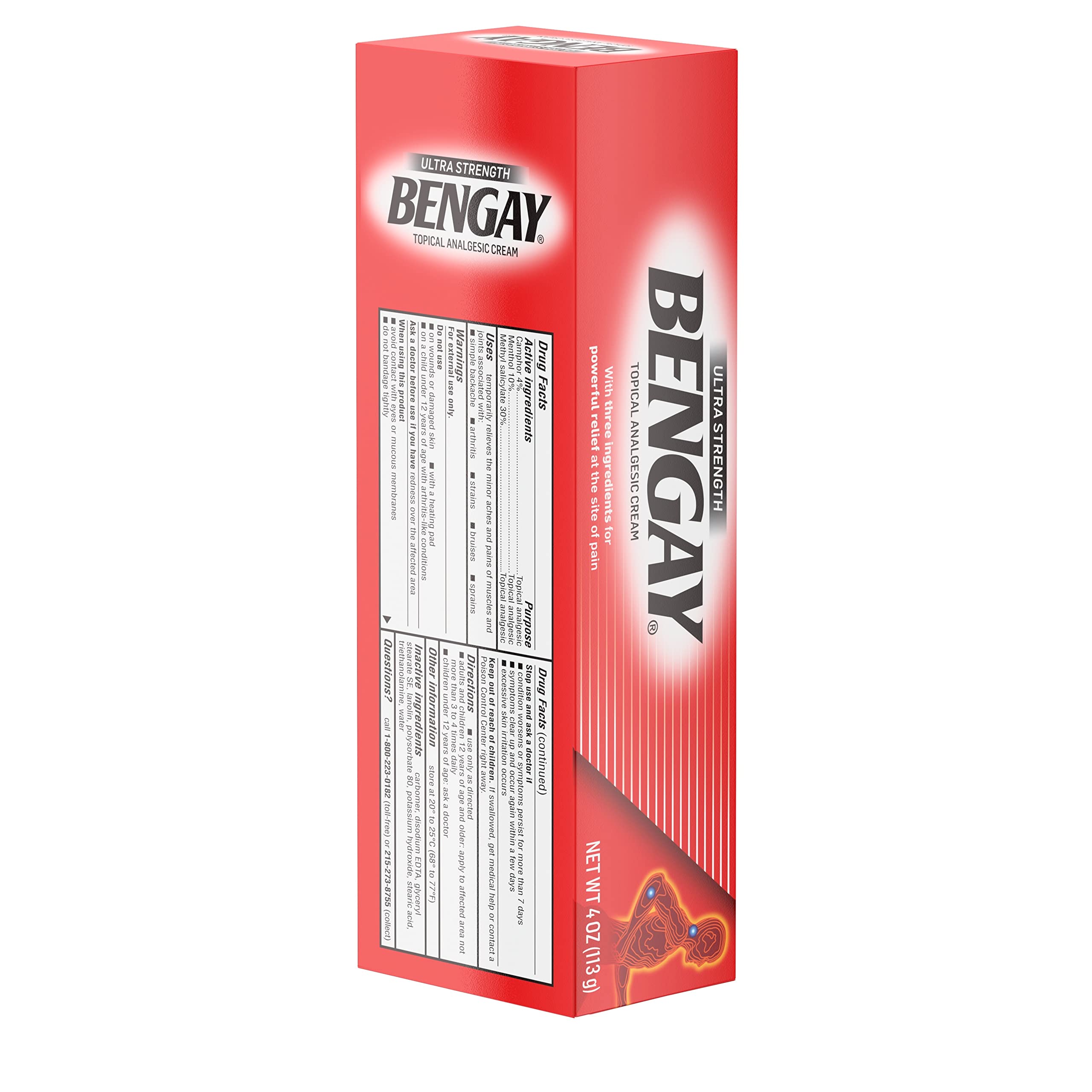 Bengay Ultra Strength Topical Pain Relief Cream, Non-Greasy Topical Analgesic for Minor Arthritis, Muscle, Joint, and Back Pain, Camphor, Menthol & Methyl Salicylate, 4 oz