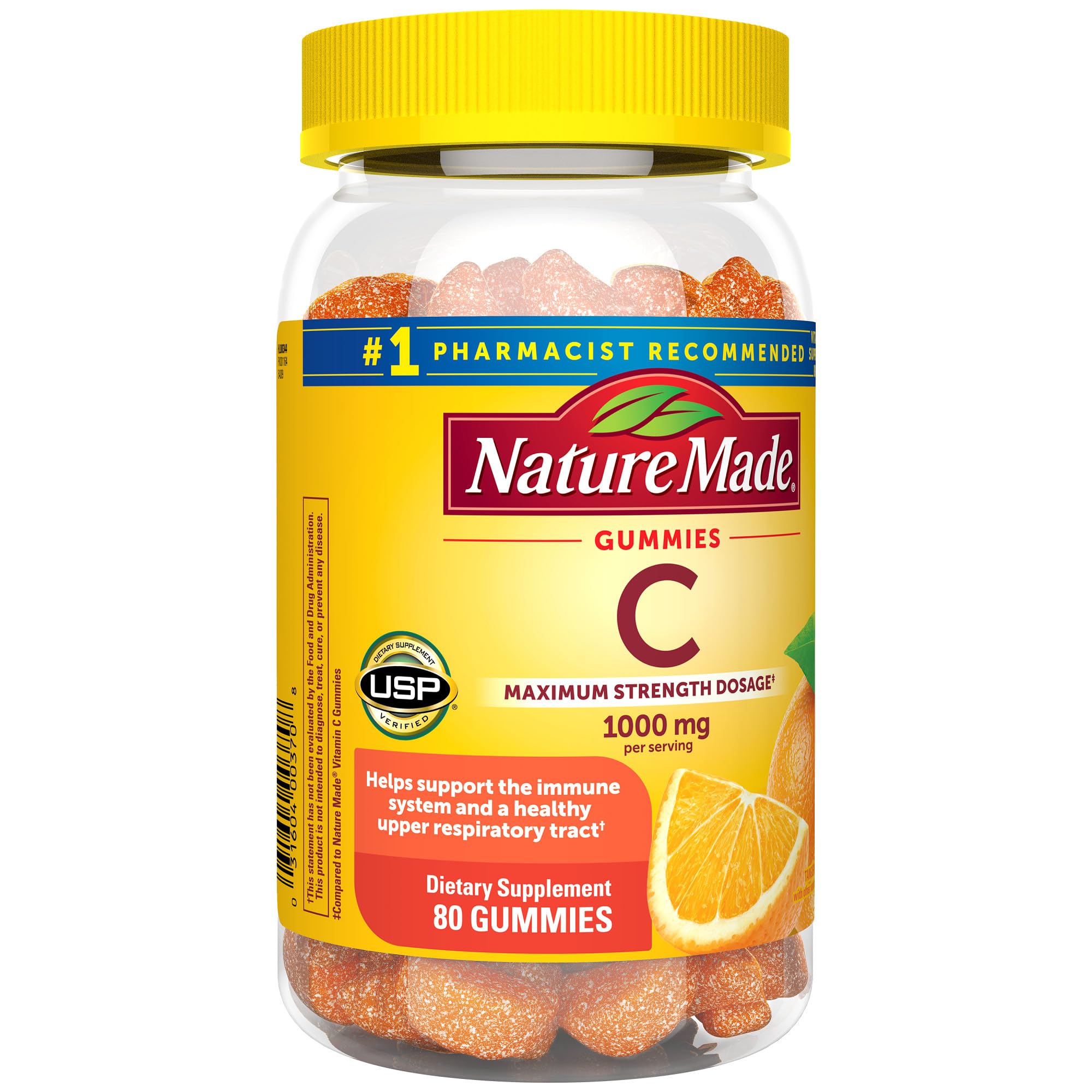 Nature Made Maximum Strength Dosage Vitamin C 1000mg per Serving, Immune Support Vitamin C Gummies for Adults, 80 Vitamin C Gummies, 20 Day Supply