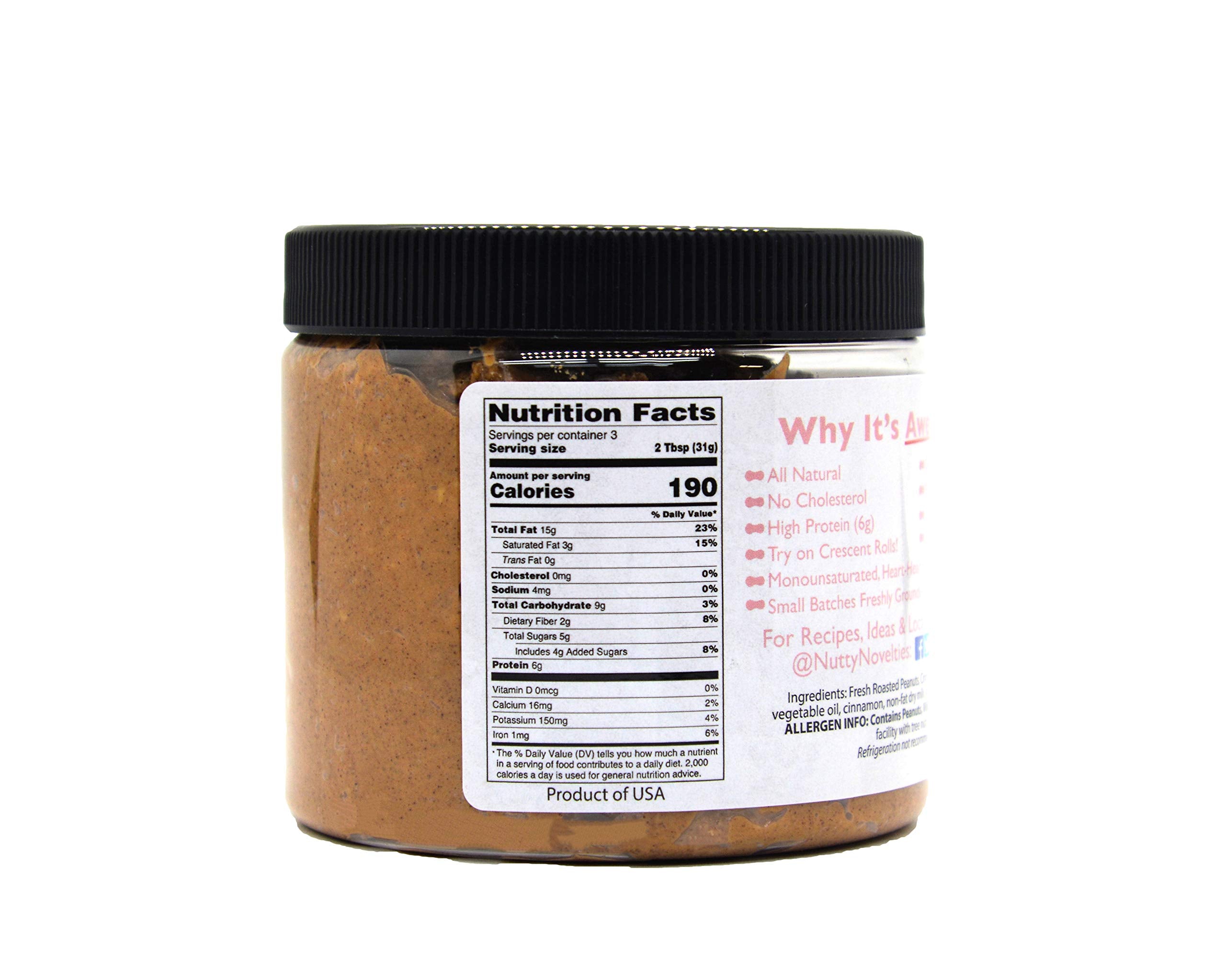 Nutty Novelties Cinnamon Peanut Butter - High Protein, Low Sugar Healthy Peanut Butter - All-Natural Peanut Butter Free of Cholesterol, Preservatives & Salt - Crunchy Peanut Butter - 15 Ounces