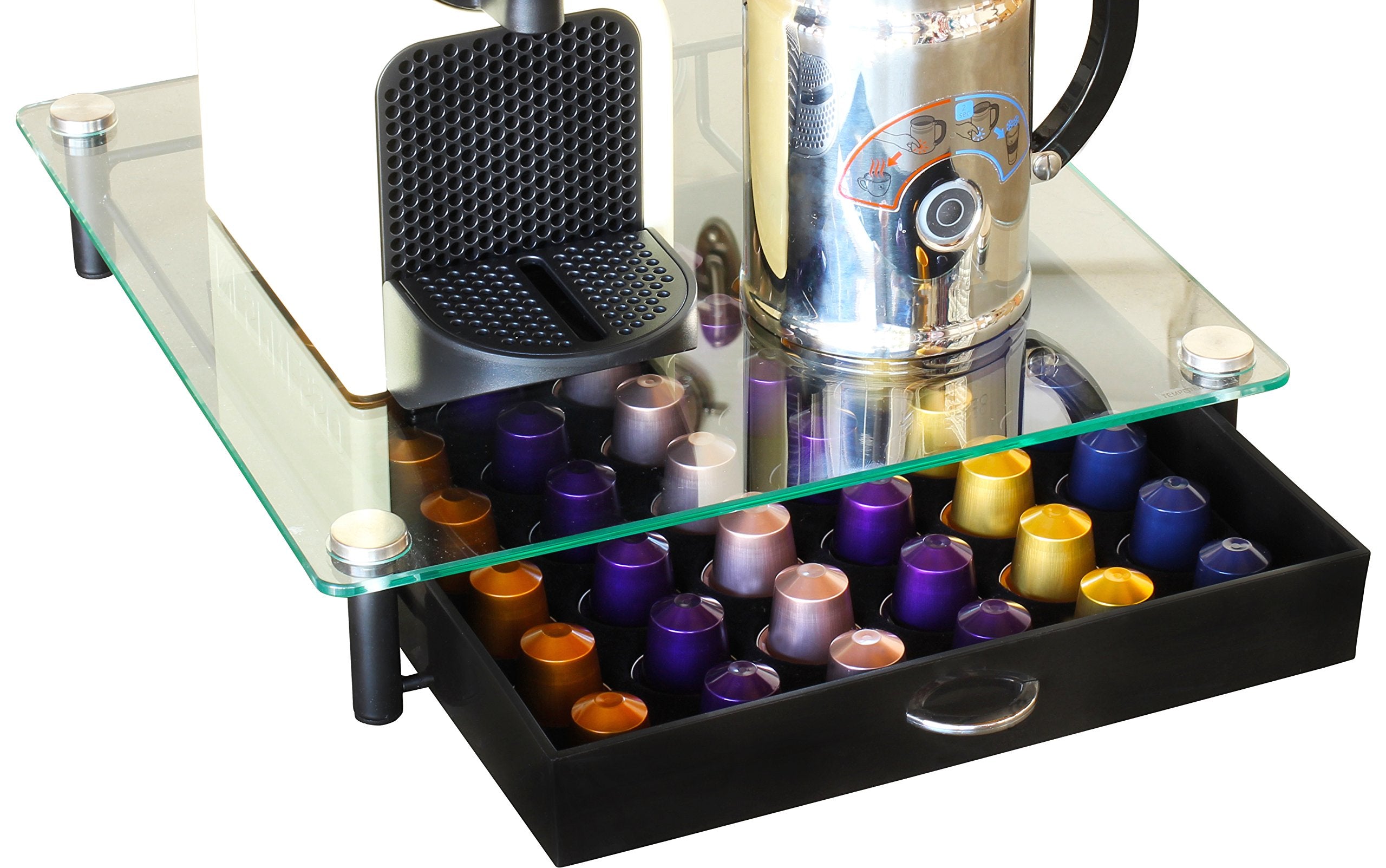 DecoBros Crystal Tempered Glass Nespresso OriginalLine Storage Drawer Holder for Capsules