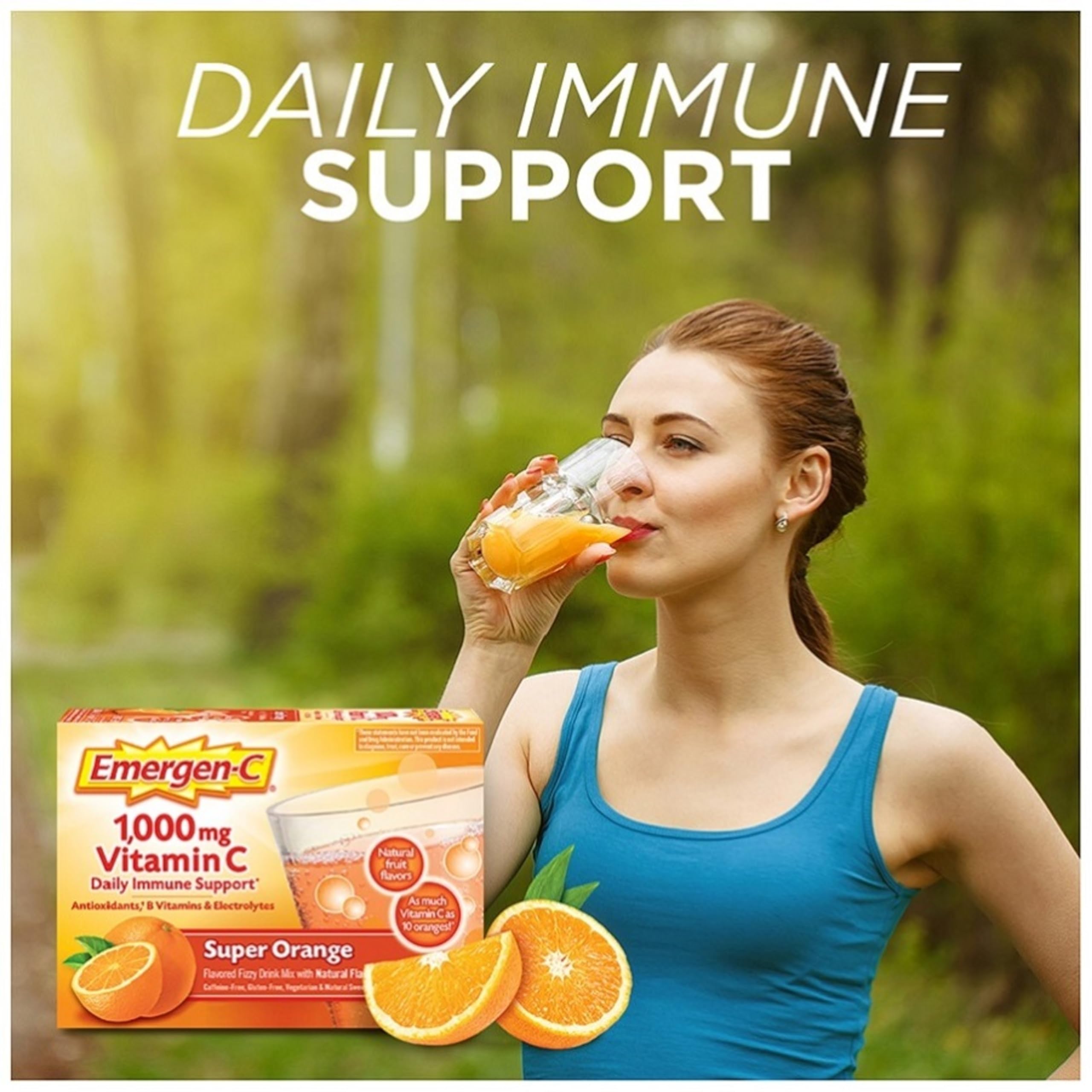 Emergen-C 1000mg Vitamin C Powder for Daily Immune Support Caffeine Free Vitamin C Supplements with Zinc and Manganese, B Vitamins and Electrolytes, Super Orange Flavor - 90 Count/3 Month Supply