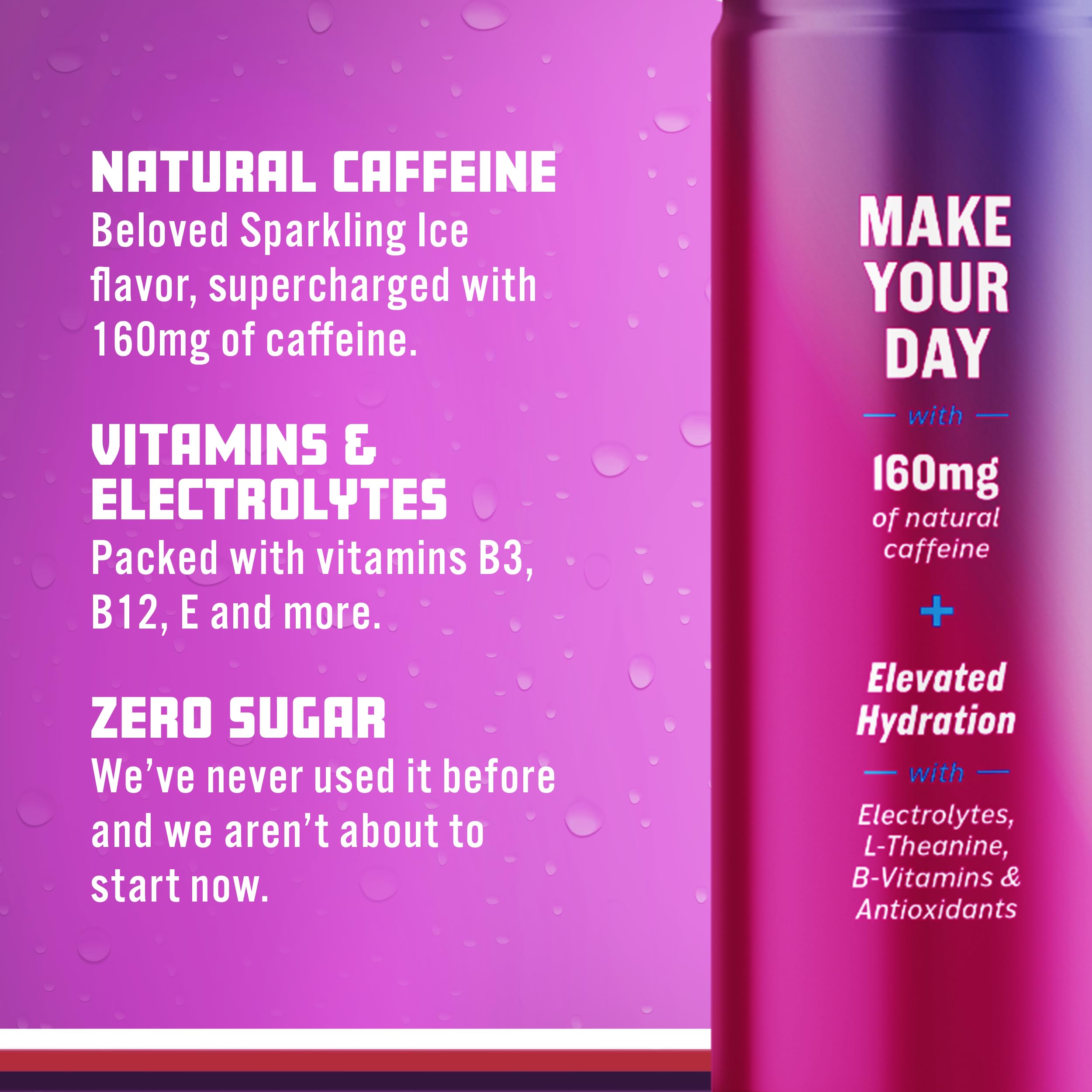 Sparkling Ice +ENERGY Berry Blast Sparkling Water. Energy drinks with Vitamins & Electrolytes, Zero Sugar, 12 fl oz Cans (Pack of 12)