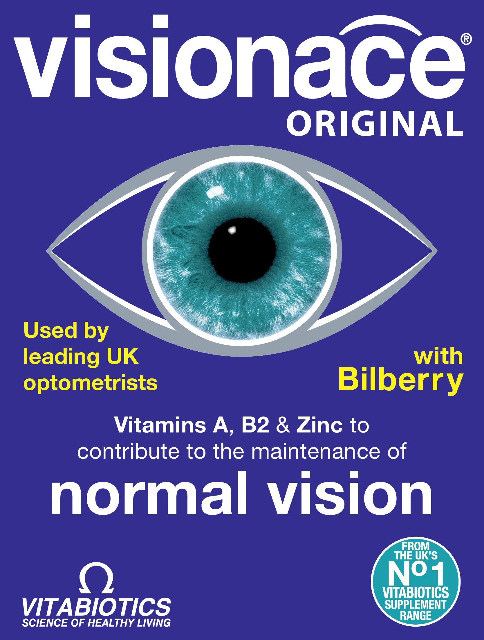 Vitabiotics Visionace Original - Nutritional Multivitamin for Normal Vision | Vitamins A, B2 and Zinc - 30 Tablets