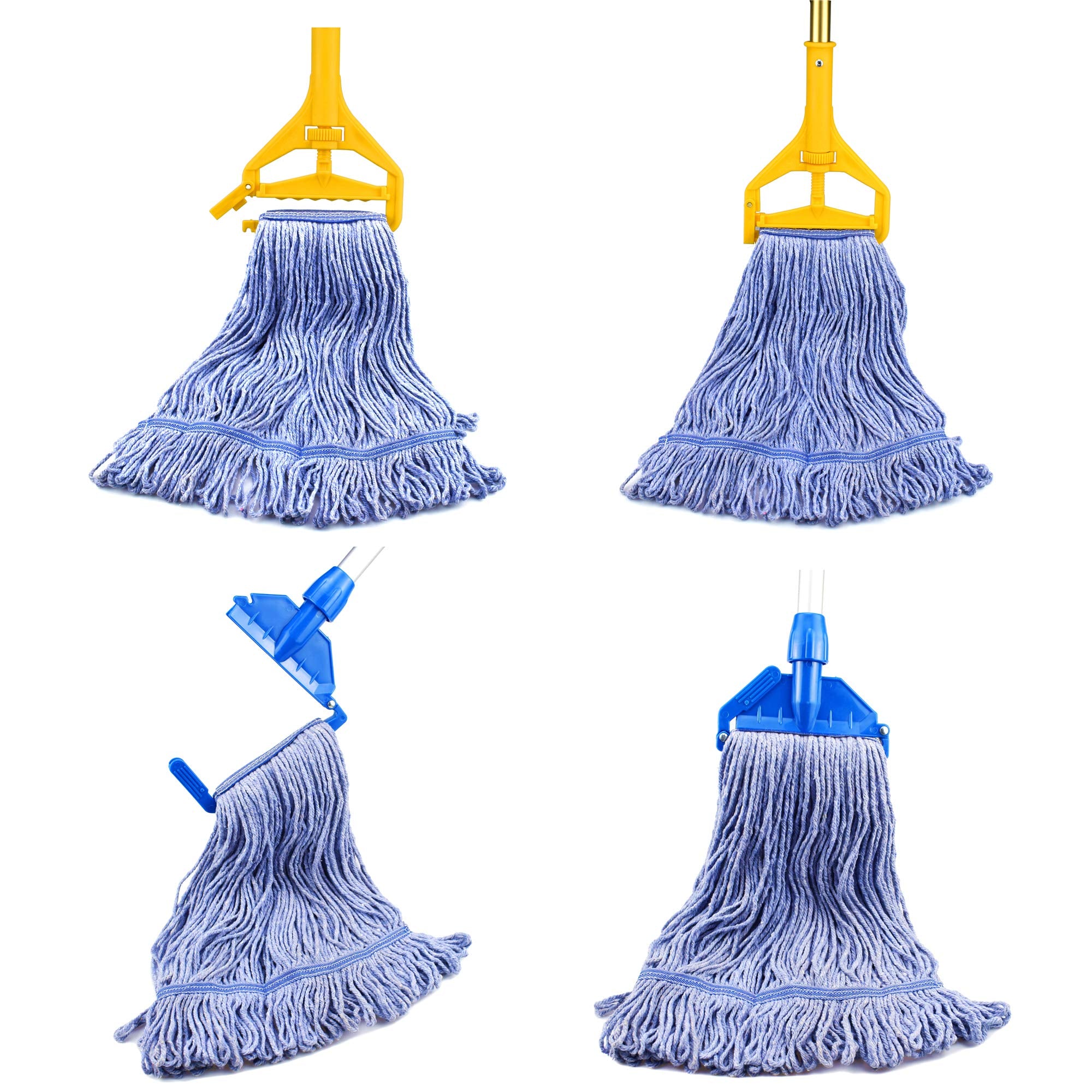 String Mop Heads Replacement Heavy Duty Commercial Grade Blue Cotton Looped End Wet Industrial Cleaning Mop Head Refills (1, Large)