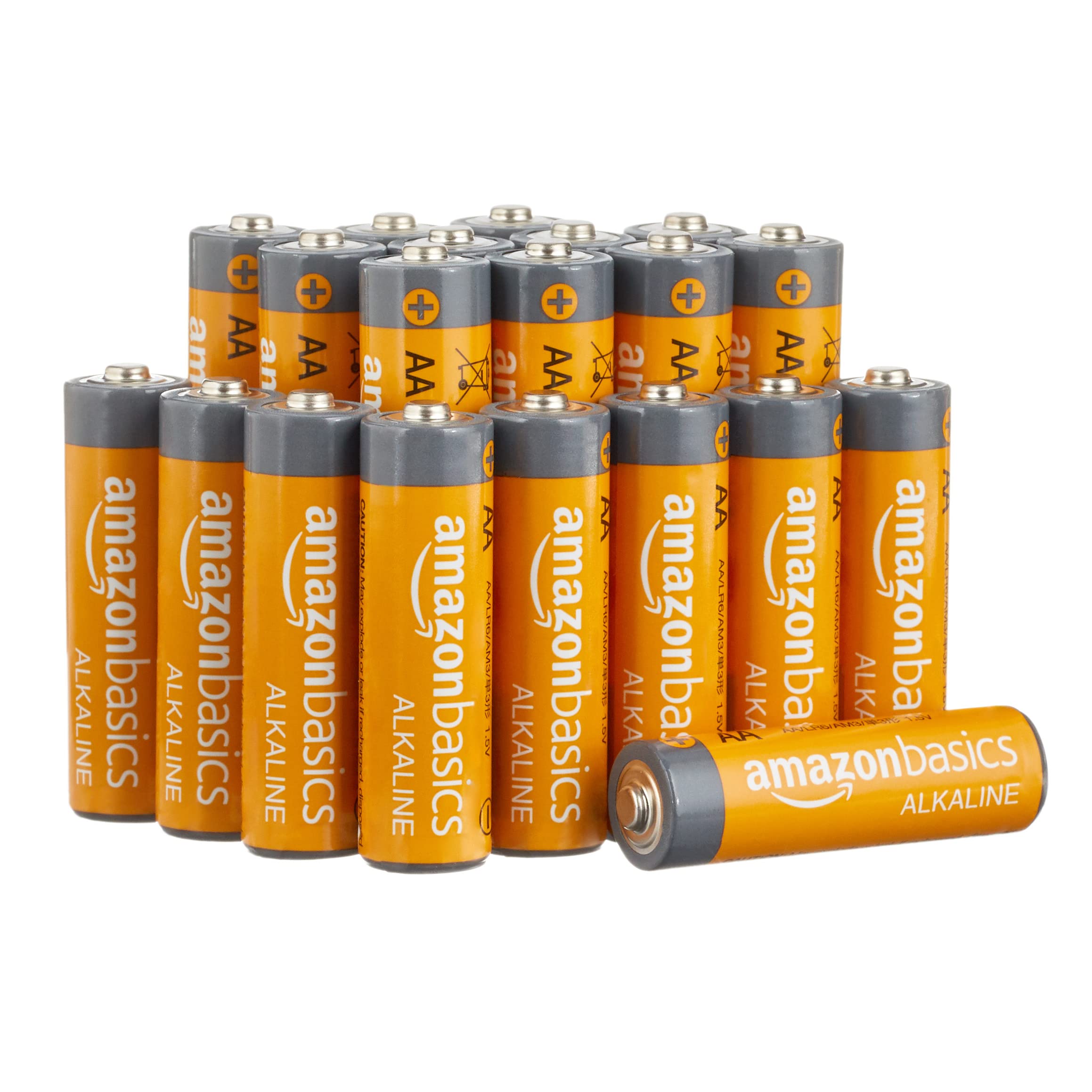 Amazon Basics 20 Pack AA High-Performance Alkaline Batteries, 10-Year Shelf Life, Easy to Open Value Pack