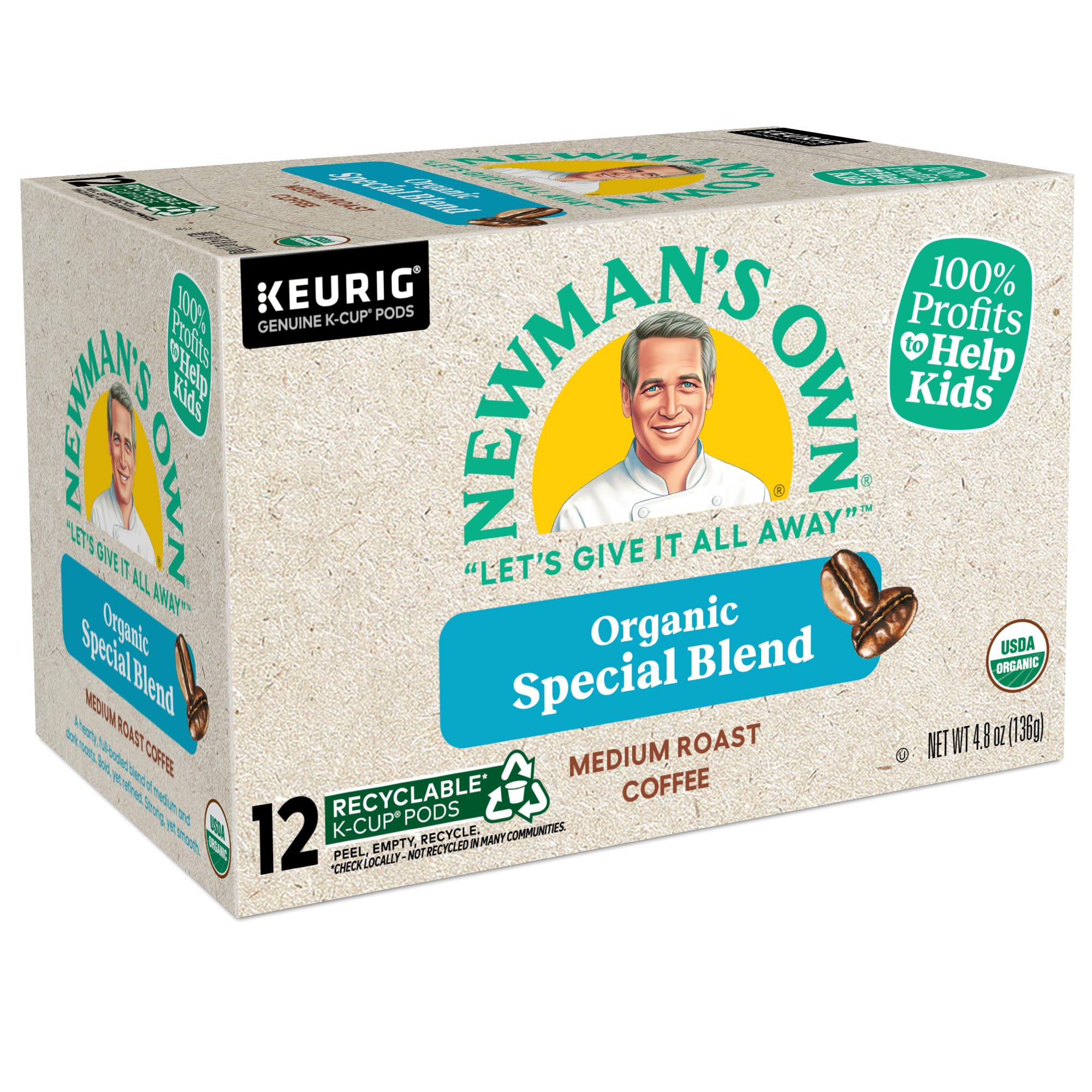 Newman's Own Organics Special Blend Keurig Single-Serve K-Cup Pods, Medium Roast Coffee, 72 Count (6 Packs of 12)