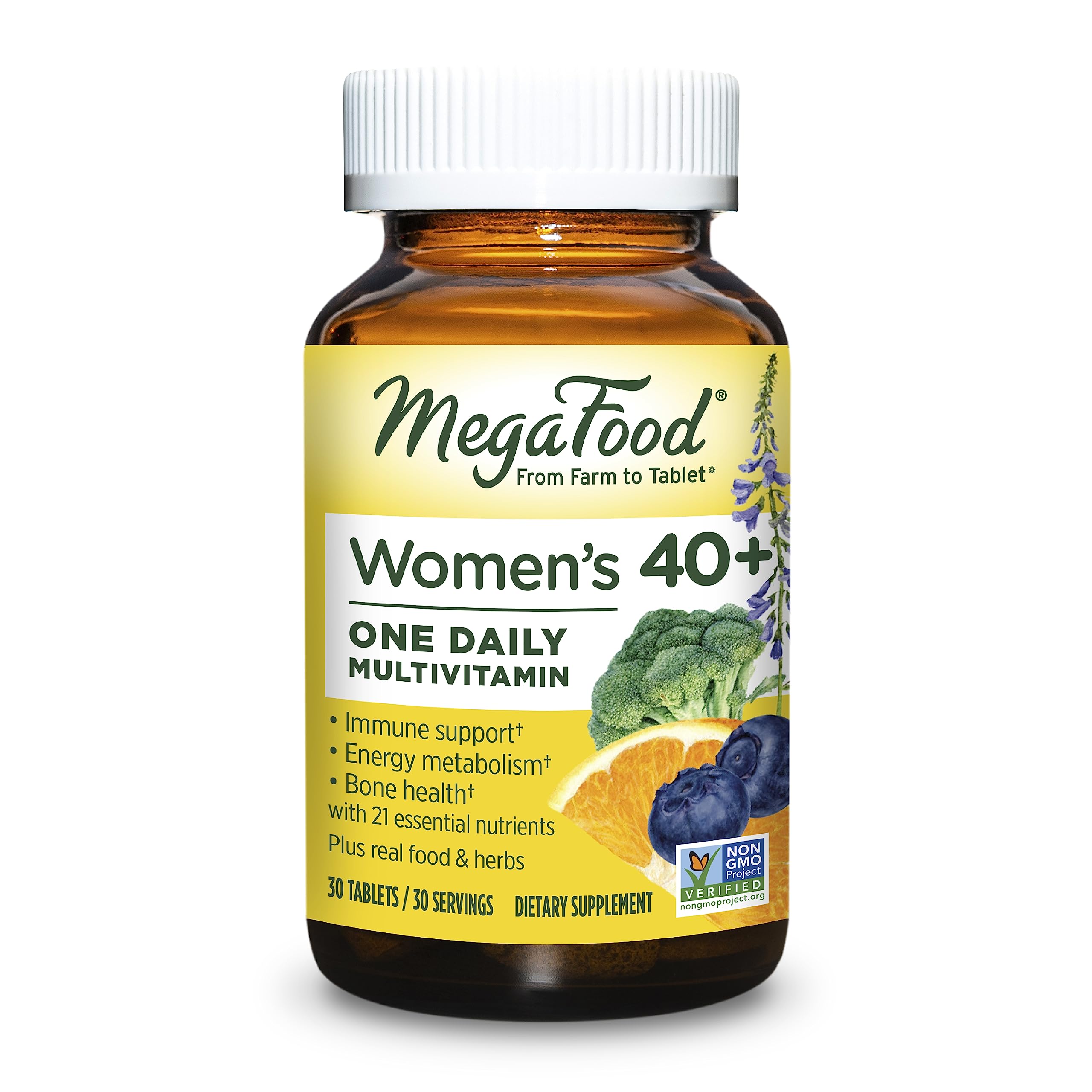 MegaFood Women's 40+ One Daily Multivitamin for Women with Vitamin B12, Vitamin B6, Vitamin C, Vitamin D, Zinc & Iron – Plus Real Food - Immune Support - Bone Health - Non-GMO - Vegetarian - 30 Tabs