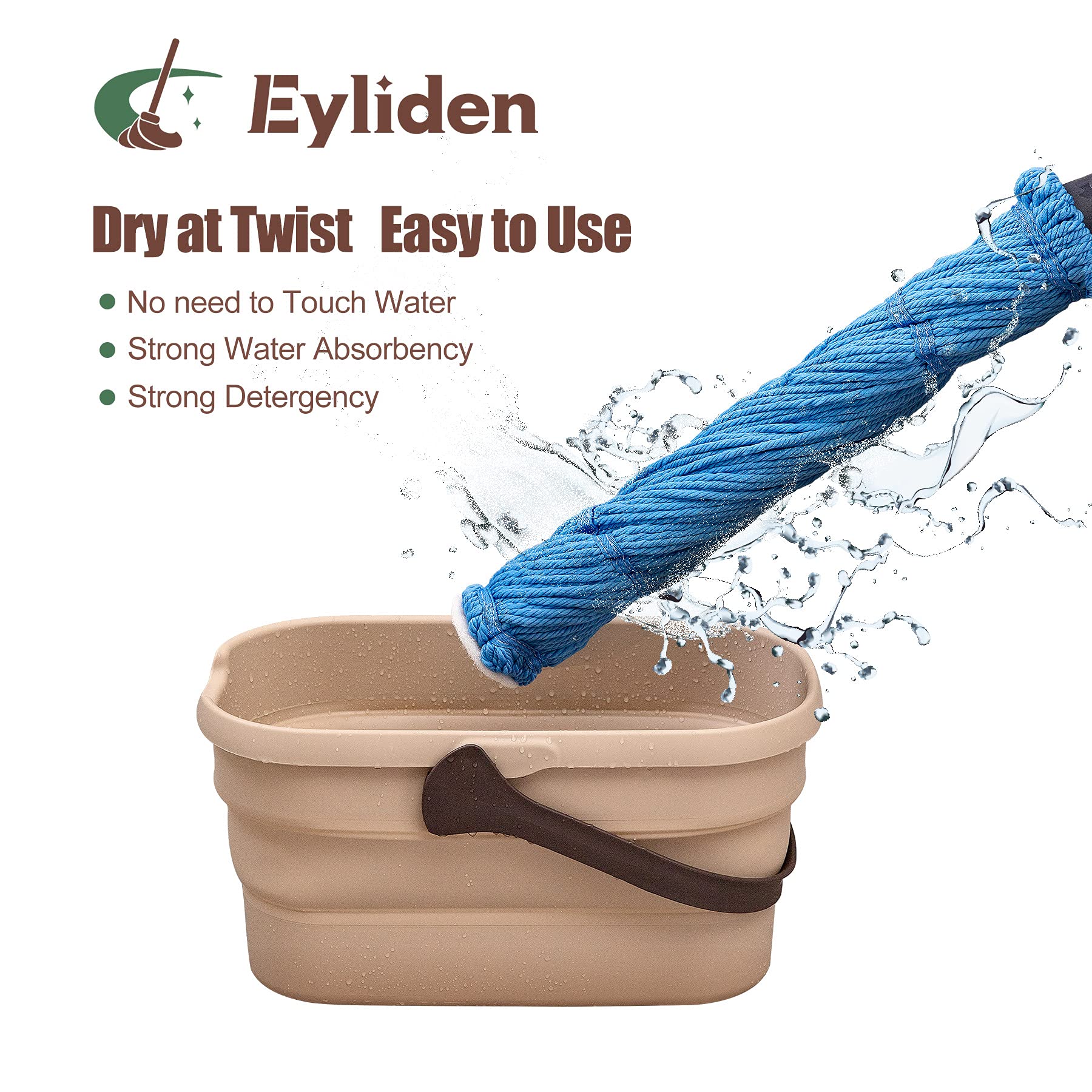 Eyliden Mop with 2 Reusable Heads, Easy Wringing Twist Mop, with 57.5 inch Long Handle, Wet Mops for Floor Cleaning, Commercial Household Clean Hardwood, Vinyl, Tile, and More