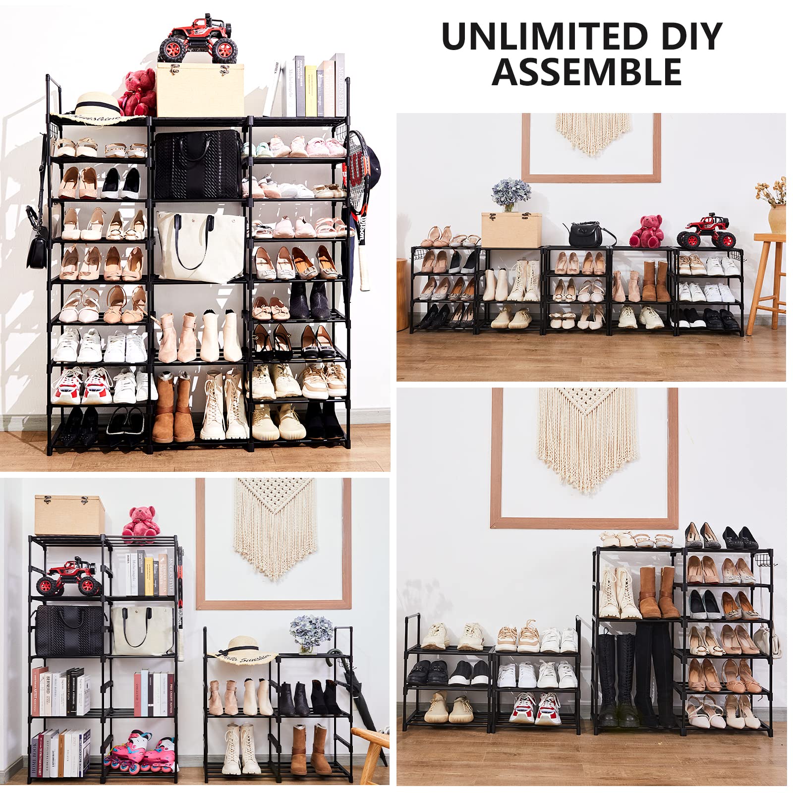 Mavivegue 9 Tiers Metal Shoe Rack Organizer, 50-55 Pairs Large Tall Shoe Storage,Shoe Holder,Shoe Stand,Vertical Free Standing Shoe Shelf,Large Boot Rack Organizer for Entryway, Closet, Garage