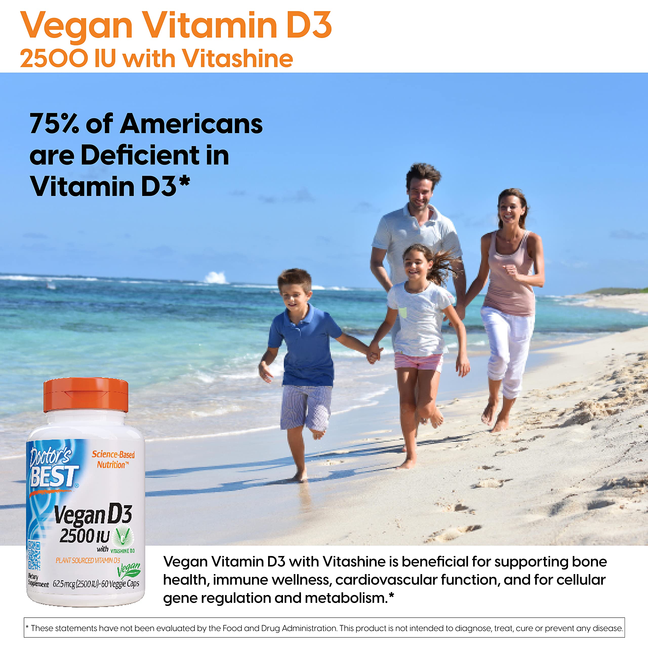 Doctor's Best Vitamin D3 2500IU with Vitashine D3, Non-GMO, Vegan, Gluten & Soy Free, Regulates Immune Function, Supports Healthy Bones, 60 Count