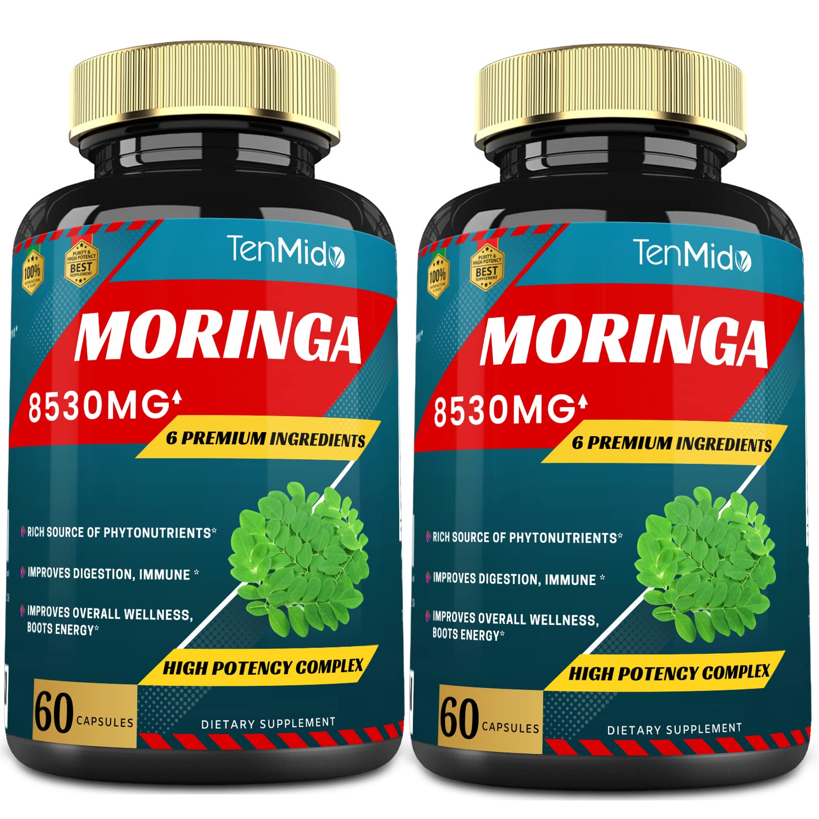 2 Packs Moringa Capsules 8530mg, 4 Months Supply with Turmeric, Ashwagandha, Ginger, Licorice, Black Pepper | Immune Support, Energy Booster | Oleifera Leaf Herb Supplements