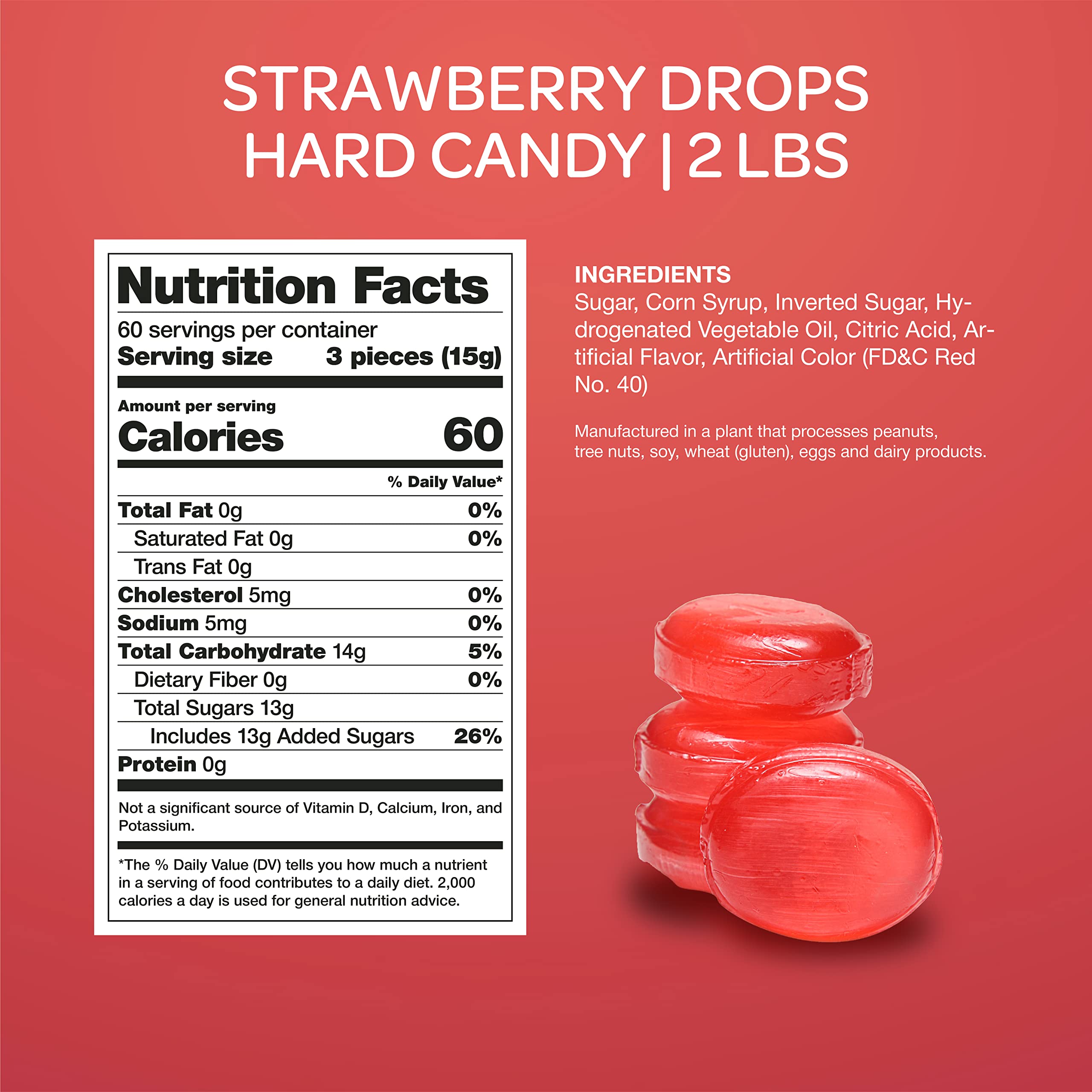 Funtasty Strawberry Flavored Hard Candy, Bulk Pack 2 Pounds