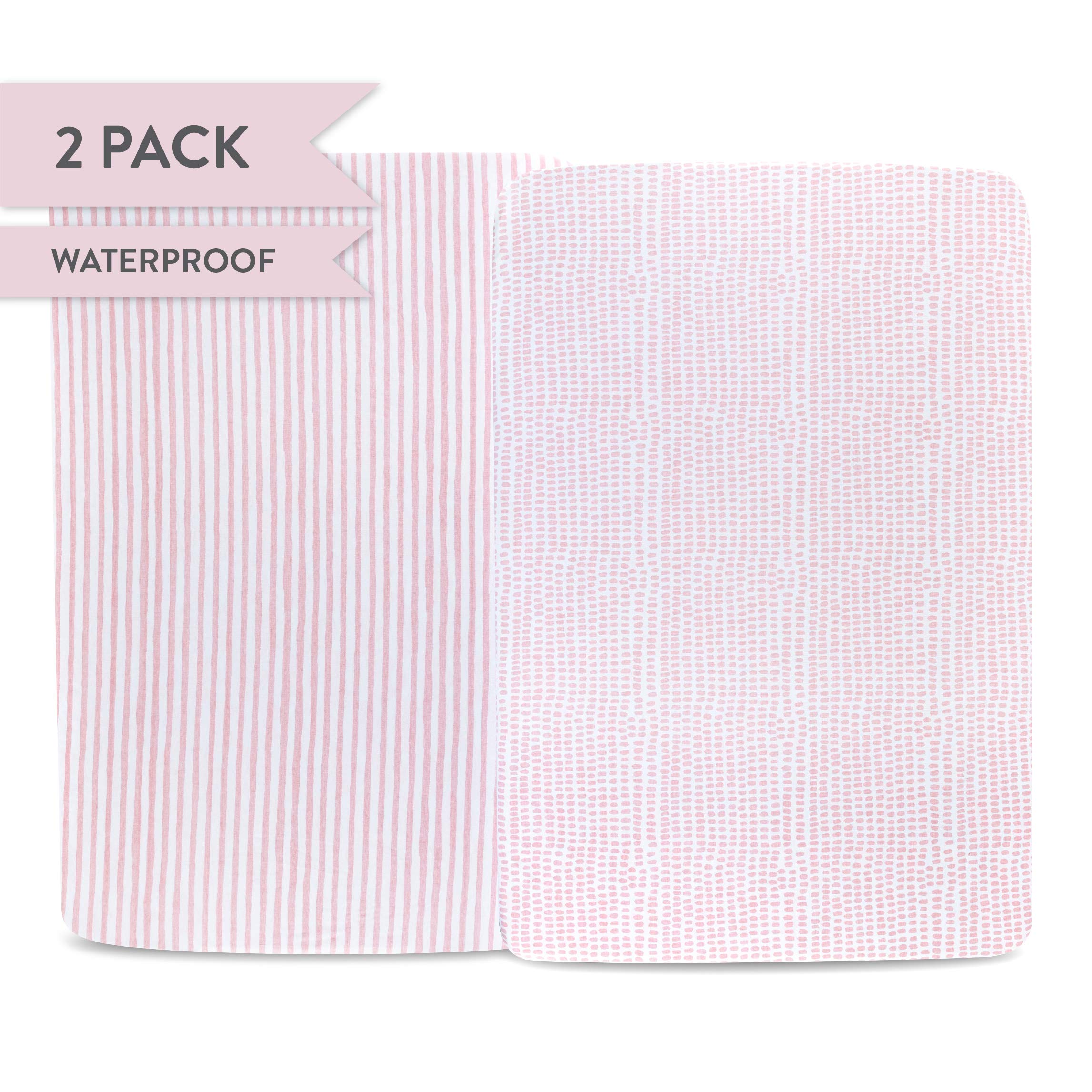 Ely's & Co. Patent Pending Waterproof Pack N Play/Mini Portable Crib Sheet with Mattress Pad Cover Protection I Mauve Pink Stripes and Splash by Ely's & Co.