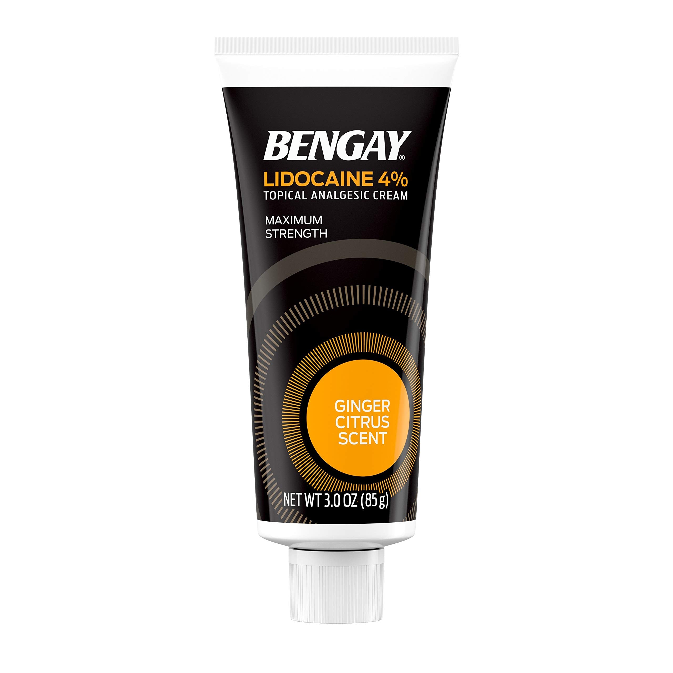 Bengay Pain Relieving Lidocaine Cream, Non-Greasy Topical Analgesic Cream with The Maximum Strength Numbing Relief of 4% Lidocaine HCl, Pleasant and Soothing Ginger Citrus Scent, 3 oz