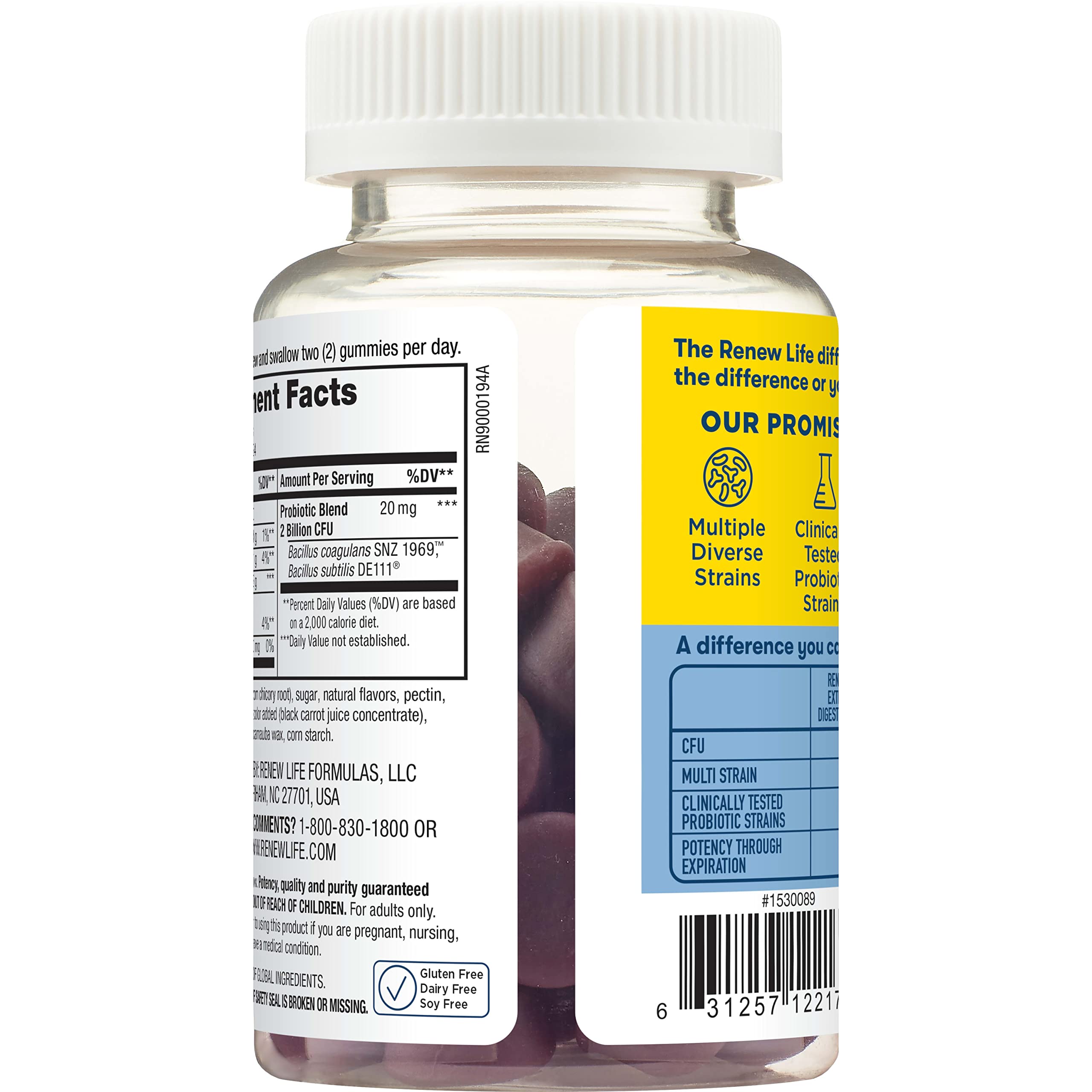 Renew Life Probiotic Gummies, Extra Care Digestive & Immune Support, with Prebiotics and Probiotics, 2 Billion CFU, Vegan & Gluten Free, 48 Gummies