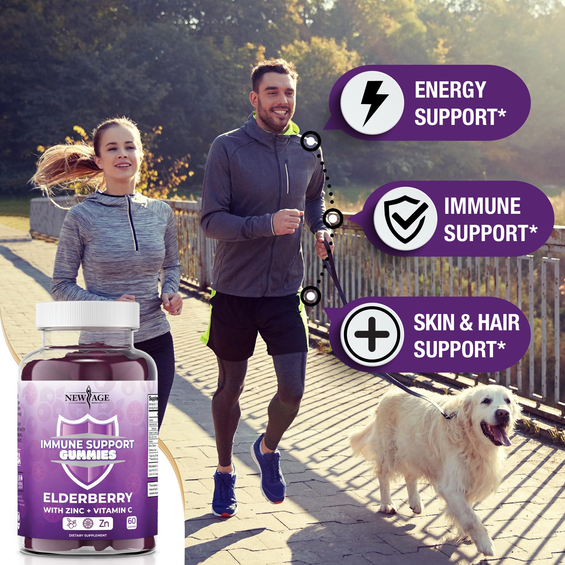 NEW AGE Immune System Support Gummies - Sambucus Black Elderberry Gummies with Vitamin C and Zinc (Immune Support 120 Gummies)