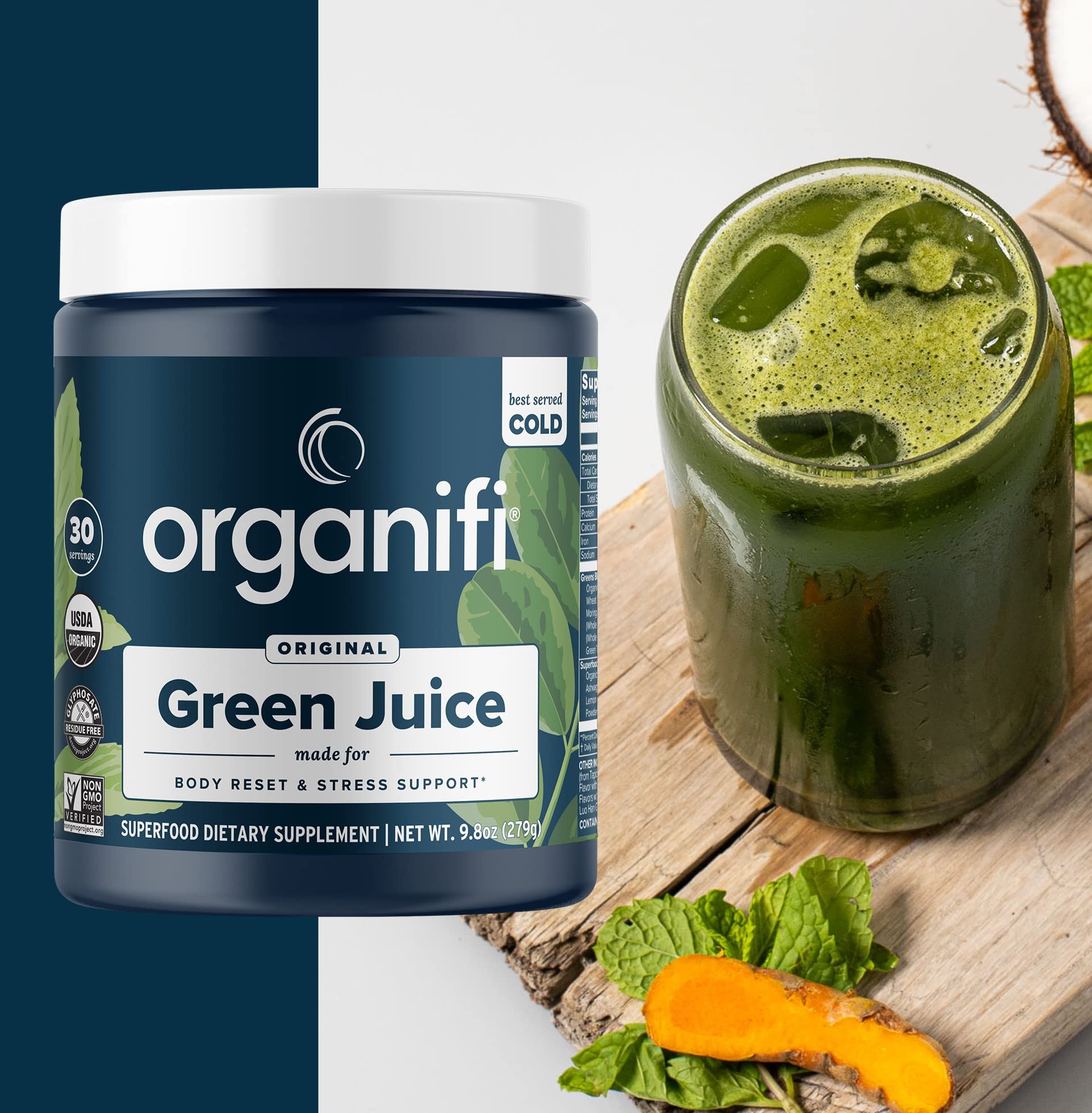 Organifi Green Juice - Organic Superfood Powder - 30-Day Supply - Organic Vegan Greens - Helps Decrease Cortisol - Provides Better Response to Stress - Supports Weight Control - Total Body Wellness