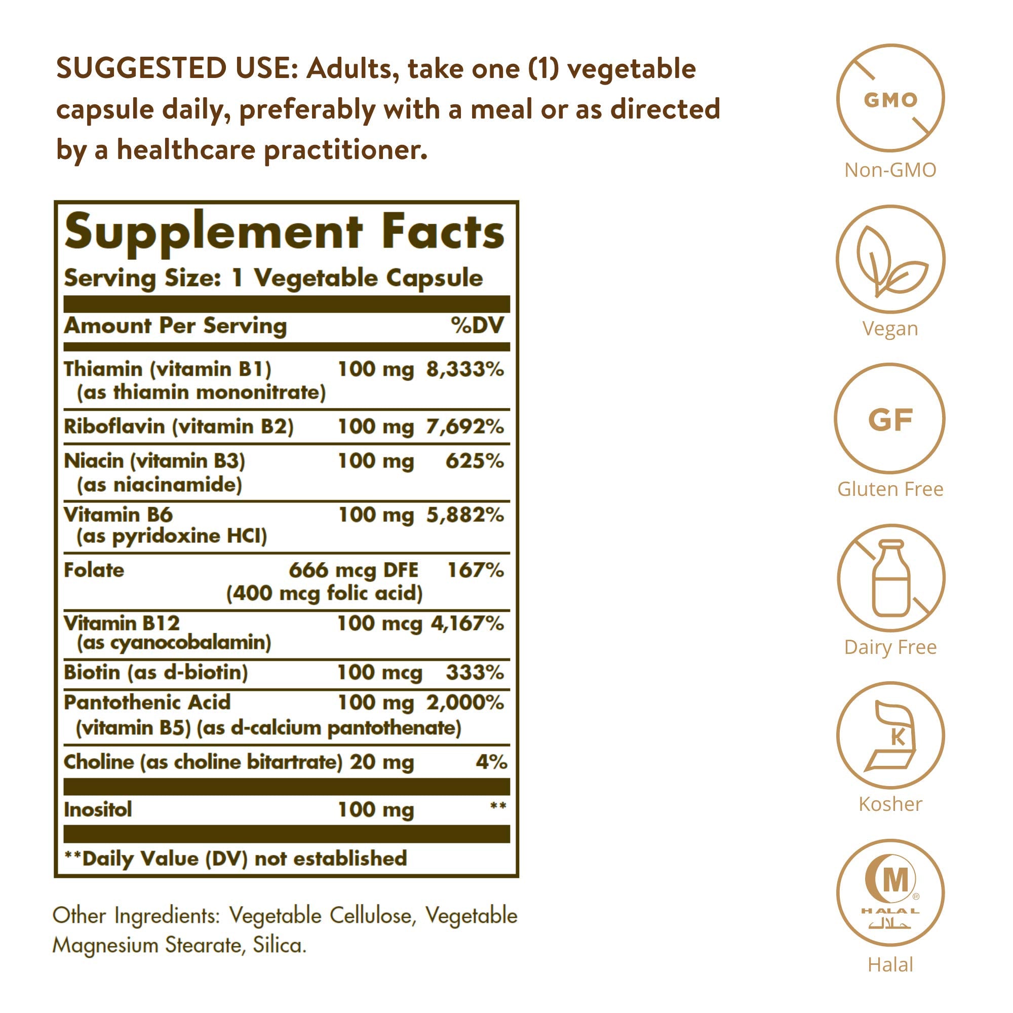 Solgar B-Complex "100", 150 Vegetable Capsules - Heart Health - Nervous System - Supports Energy Metabolism - Non GMO, Vegan, Gluten/ Dairy Free, Kosher, Halal - 150 Servings