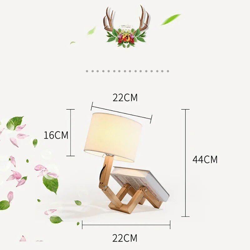 Modern Nordic Wooden Robot LED Table Lamp - Artistic Desk Light for Eye Protection