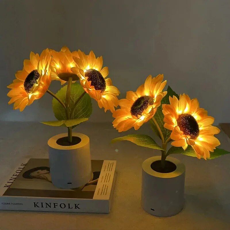 Rechargeable Sunflower LED Night Light - Creative and Novelty Bedroom Lamp for Kids and Friends