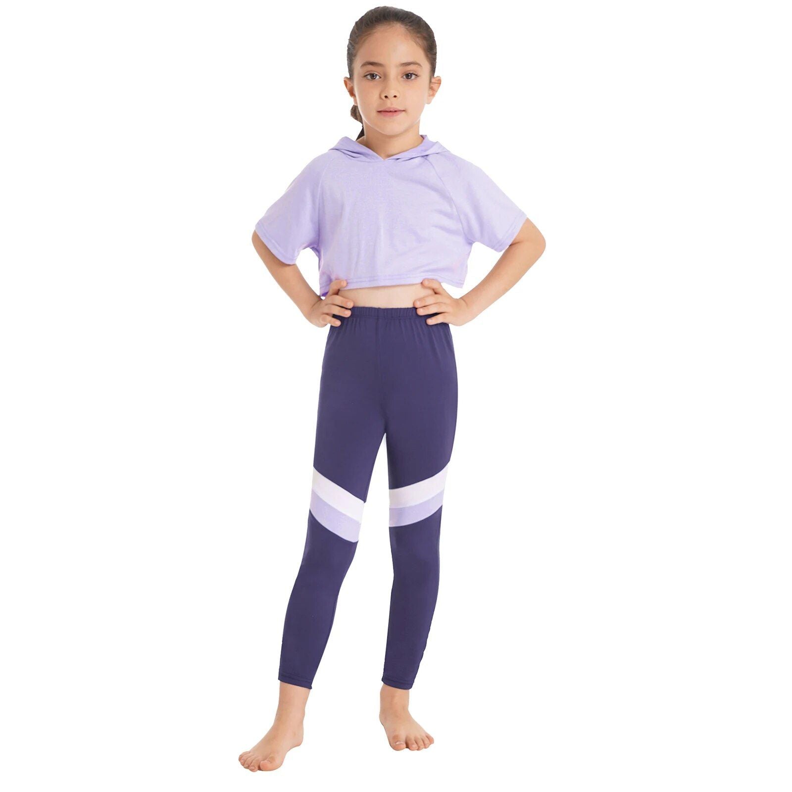 Girls' Sporty Hooded Crop Top and Pants Set - Casual, Dance & Sportswear