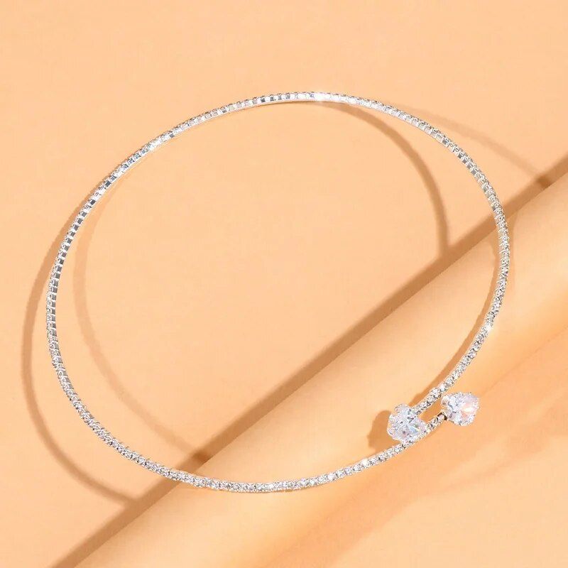 Rhinestone Heart Collar Choker Necklace: Elegant Open Collar Jewelry for Women