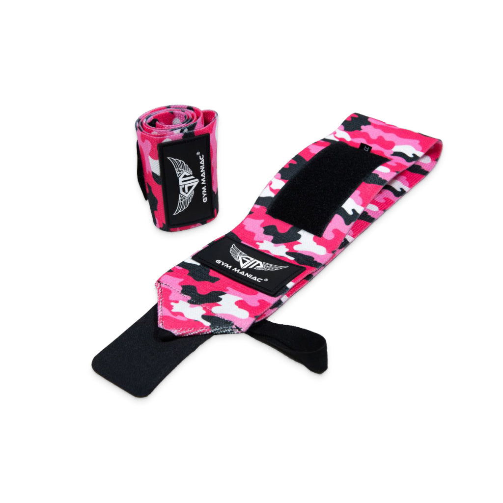 Gym Maniac Pink Camo GM Weightlifting Wrist Wraps