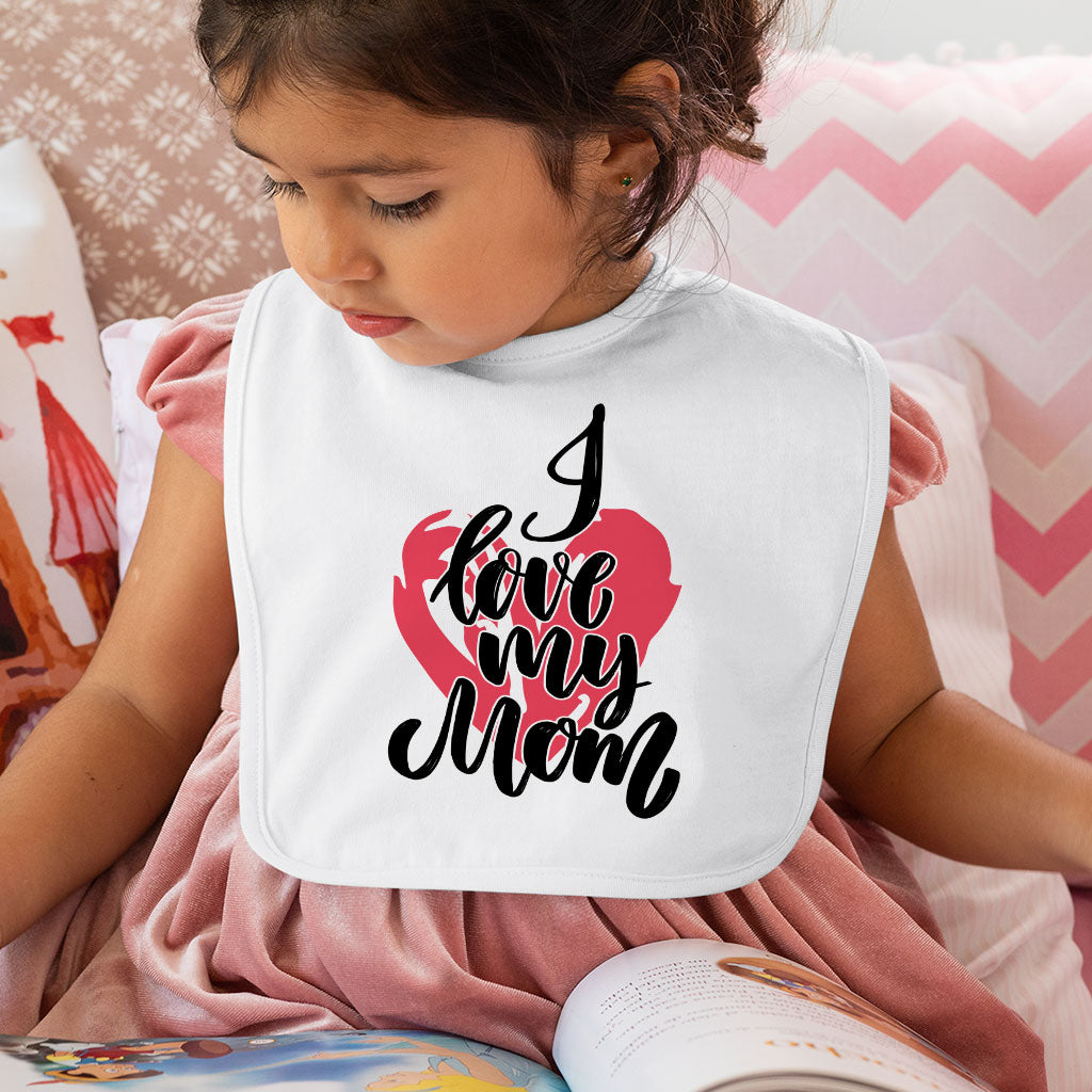 I Love My Mom Baby Bibs - Heart Design Baby Feeding Bibs - Cute Bibs for Eating