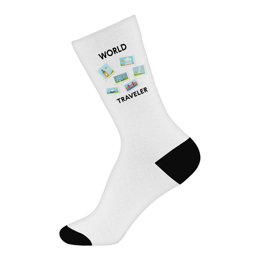 World Traveler Socks - Unique Novelty Socks - Art Crew Socks