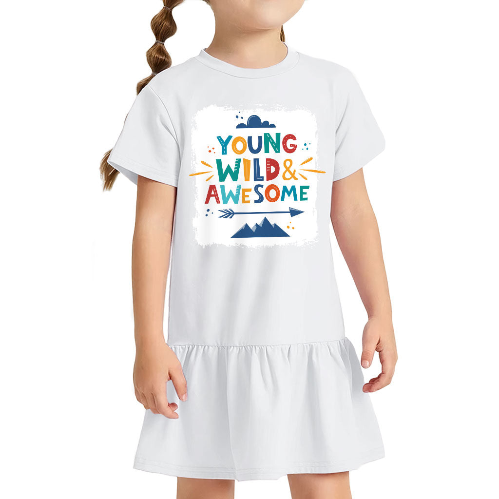 Young and Wild Toddler Rib Dress - Awesome Girls' Dress - Colorful Toddler Dress