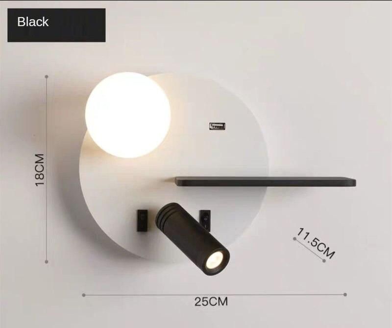 Contemporary Bedroom LED Reading Wall Light with USB Charging