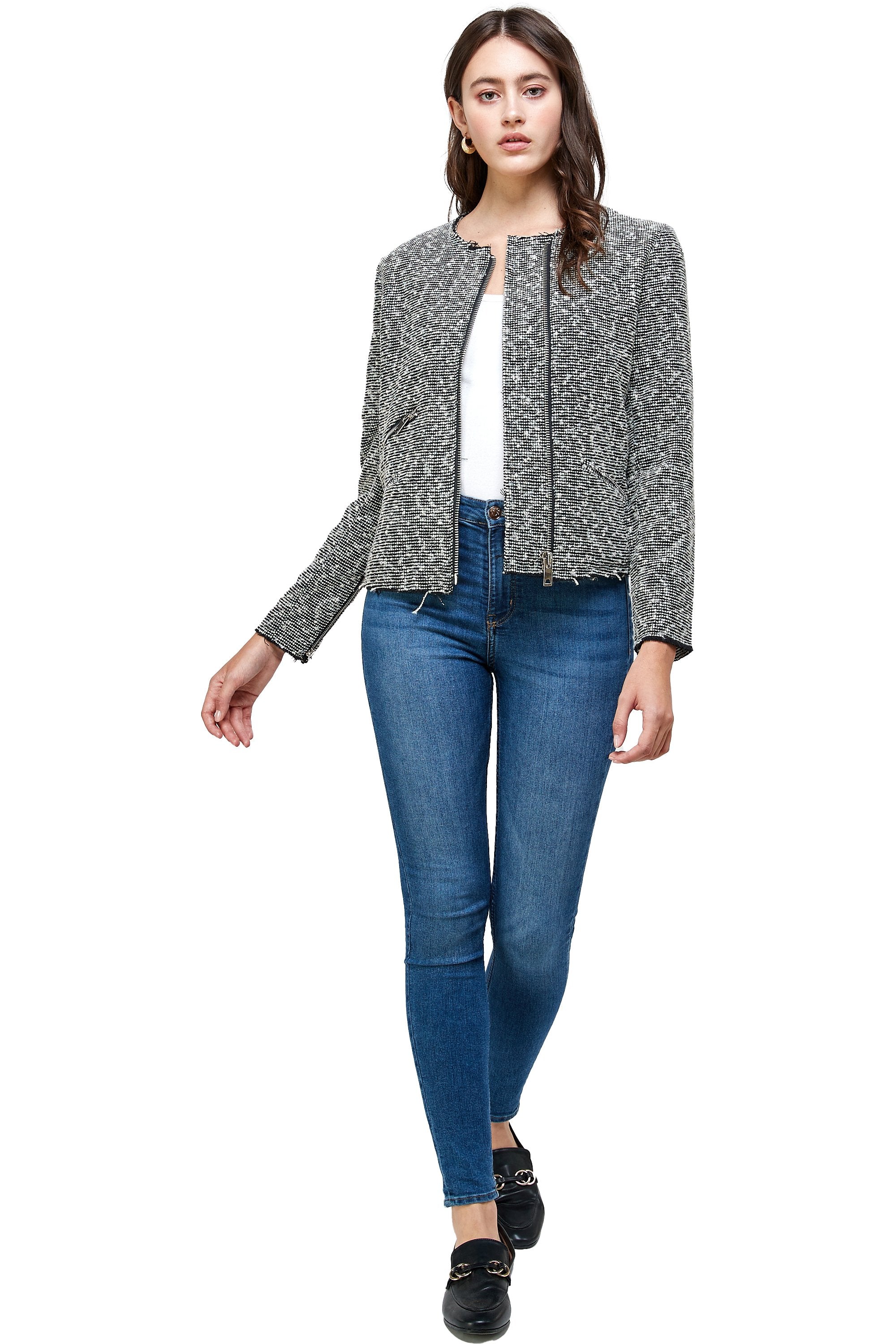 Boucle Tweed Biker Jacket Top